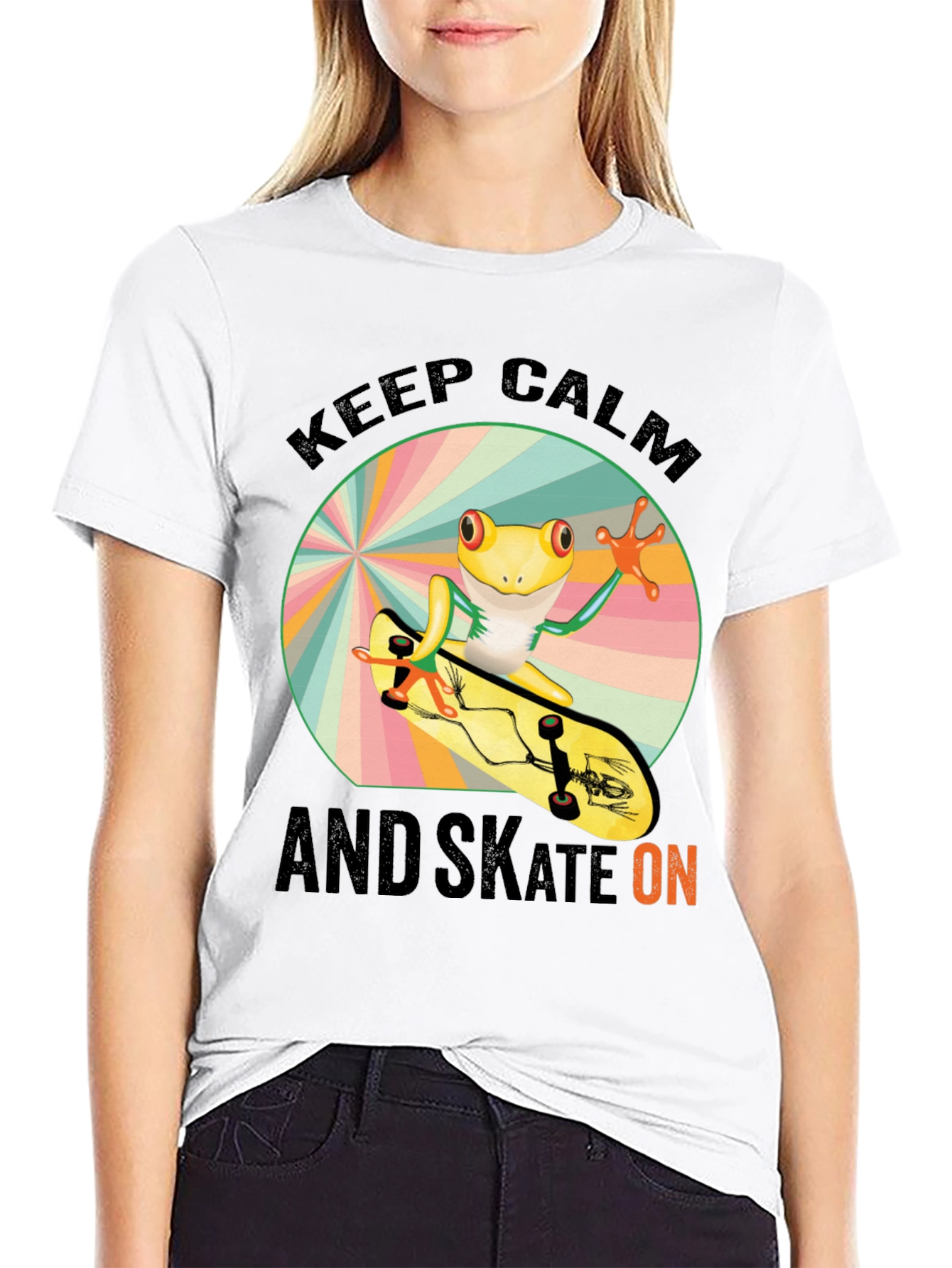 Keep Calm and Skate On Frog Skateboarder T-Shirt