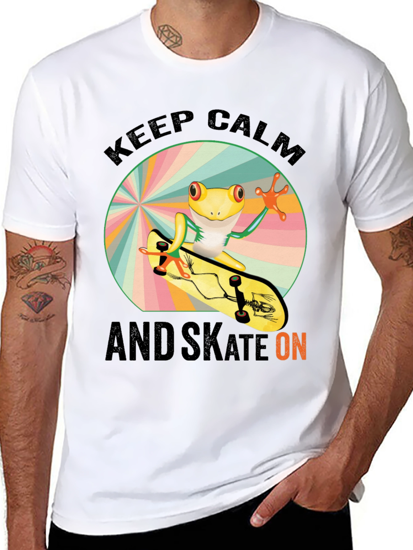 Keep Calm and Skate On Frog Skateboarder T-Shirt