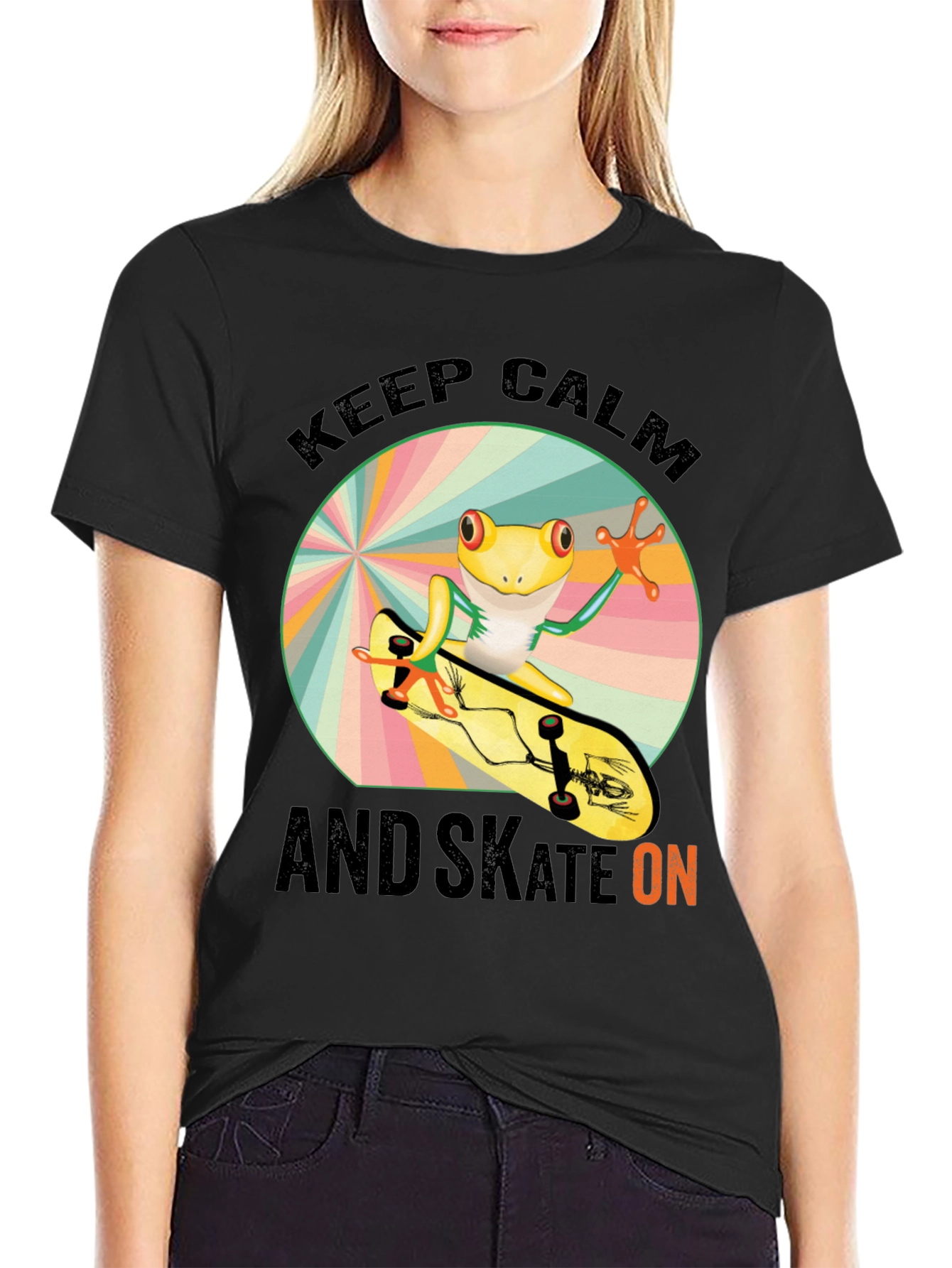 Keep Calm and Skate On Frog Skateboarder T-Shirt