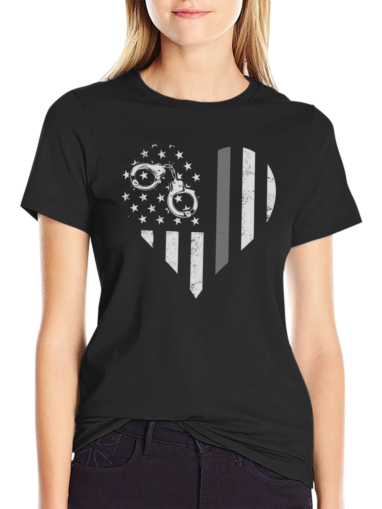 Police Support Heart Flag Graphic Tee