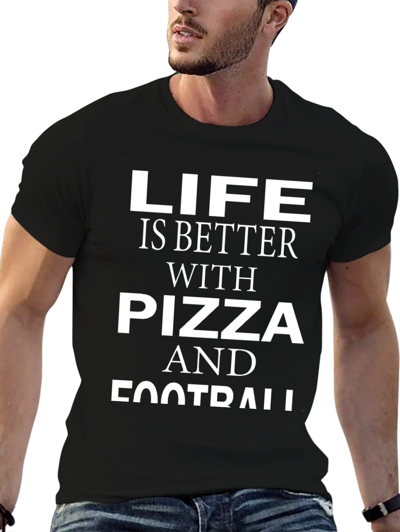 Life Is Better With Pizza & Football Black T-Shirt