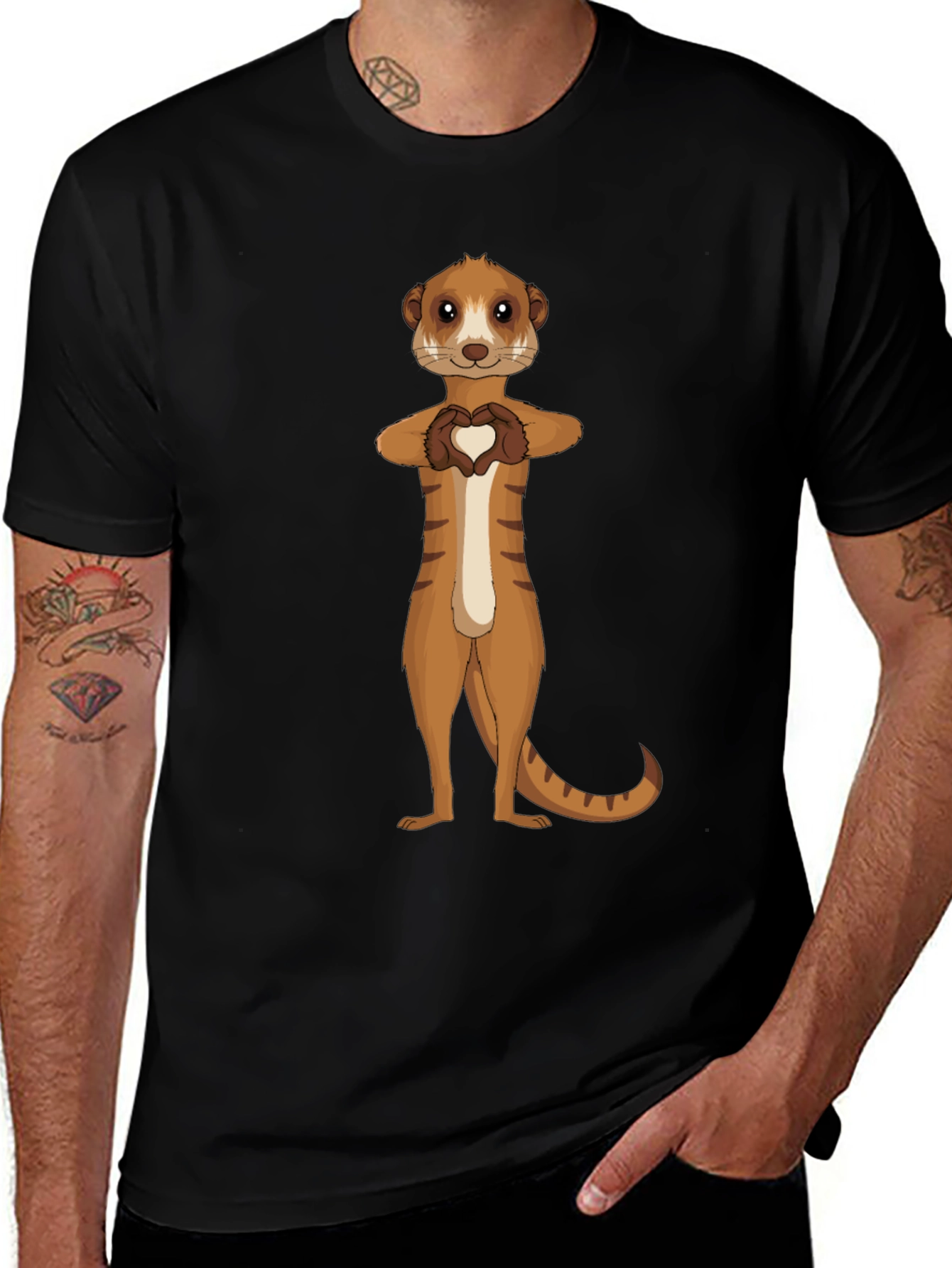 Meerkat Heart Hands Graphic Tee - Black Cotton Shirt