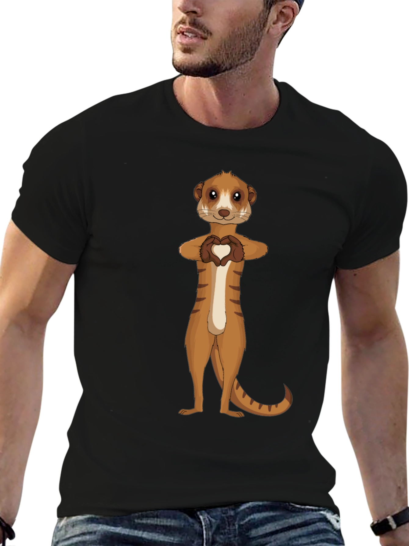 Meerkat Heart Hands Graphic Tee - Black Cotton Shirt