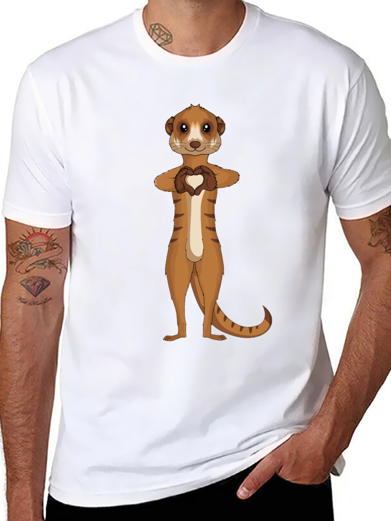 Meerkat Heart Hands Graphic Tee - Black Cotton Shirt