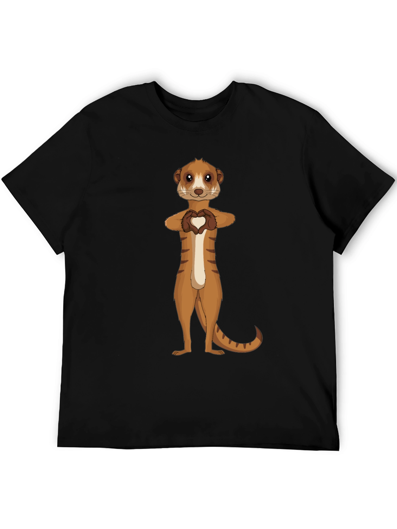 Meerkat Heart Hands Graphic Tee - Black Cotton Shirt