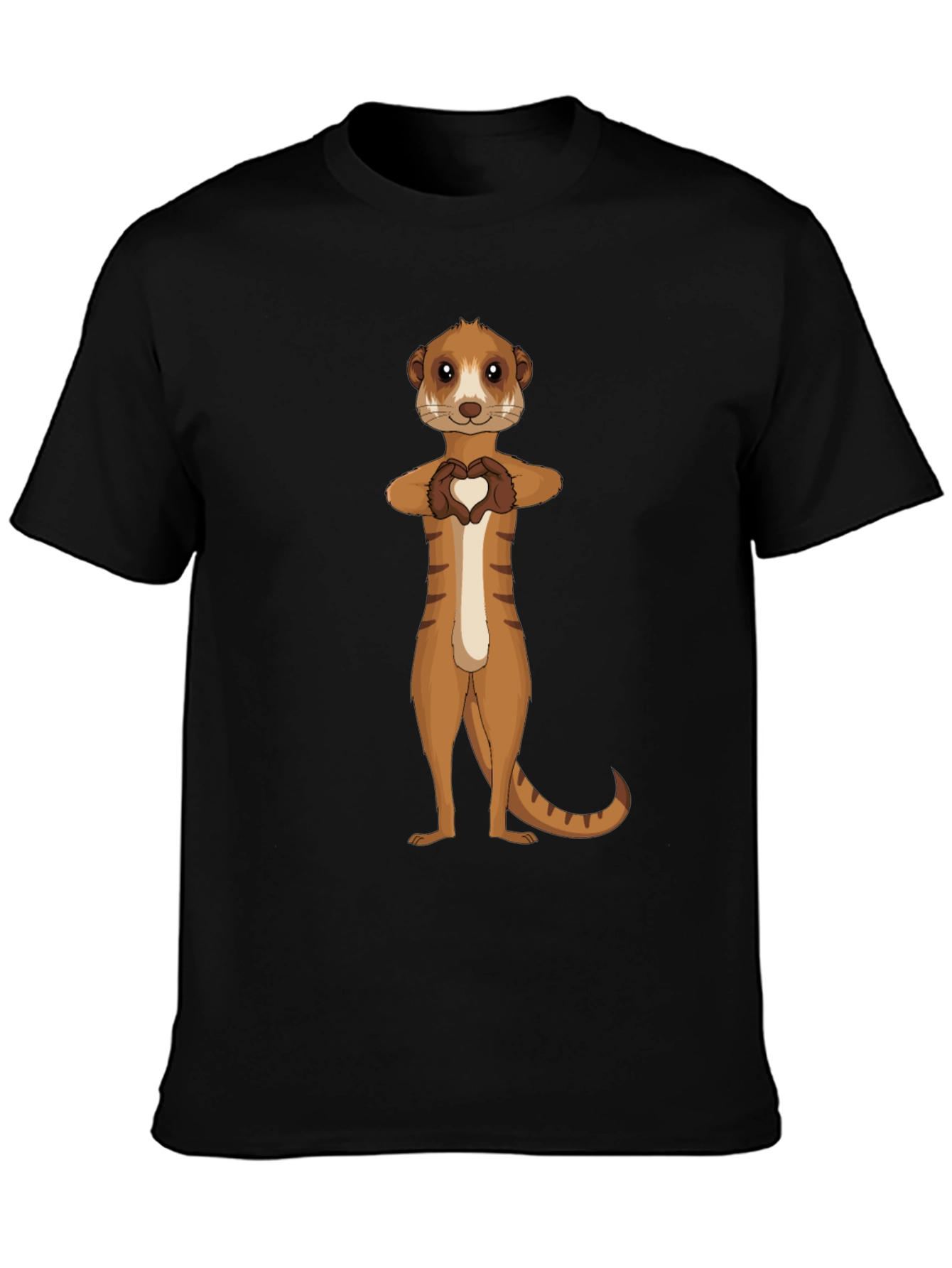 Meerkat Heart Hands Graphic Tee - Black Cotton Shirt