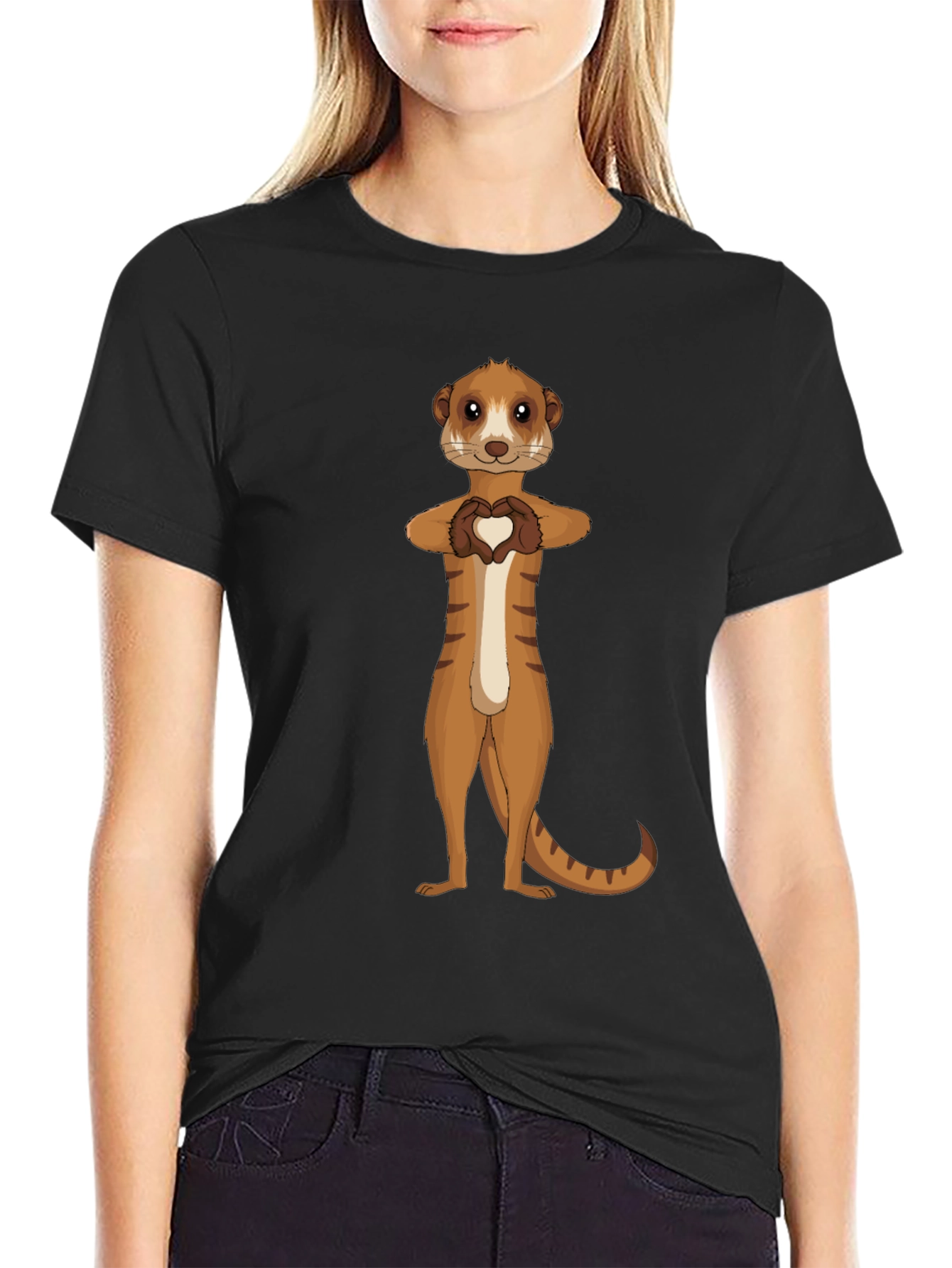 Meerkat Heart Hands Graphic Tee - Black Cotton Shirt
