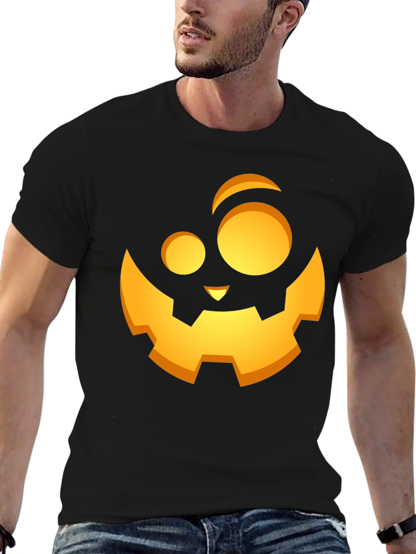 Halloween Pumpkin Face Graphic Black T-Shirt