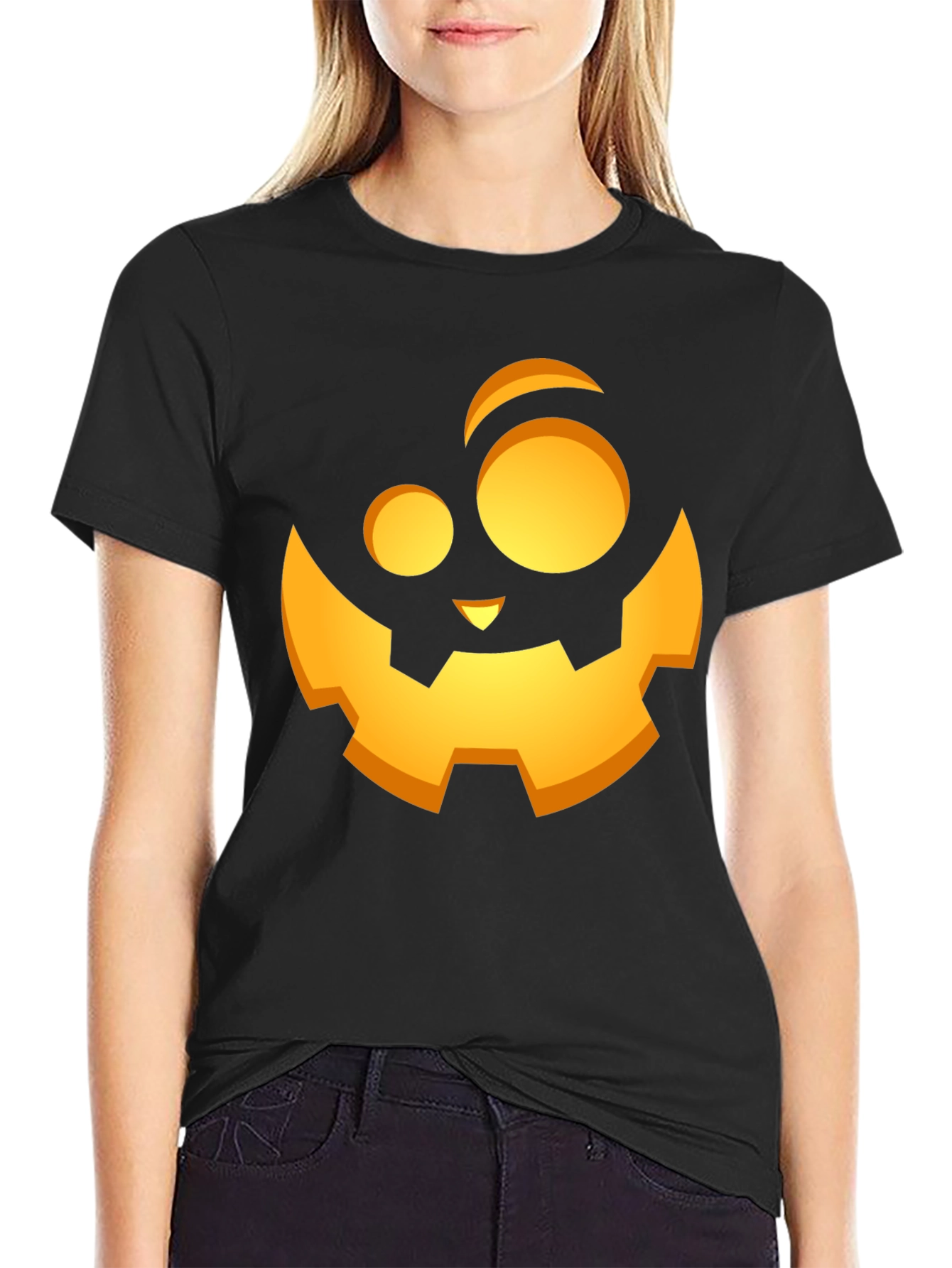 Halloween Pumpkin Face Graphic Black T-Shirt