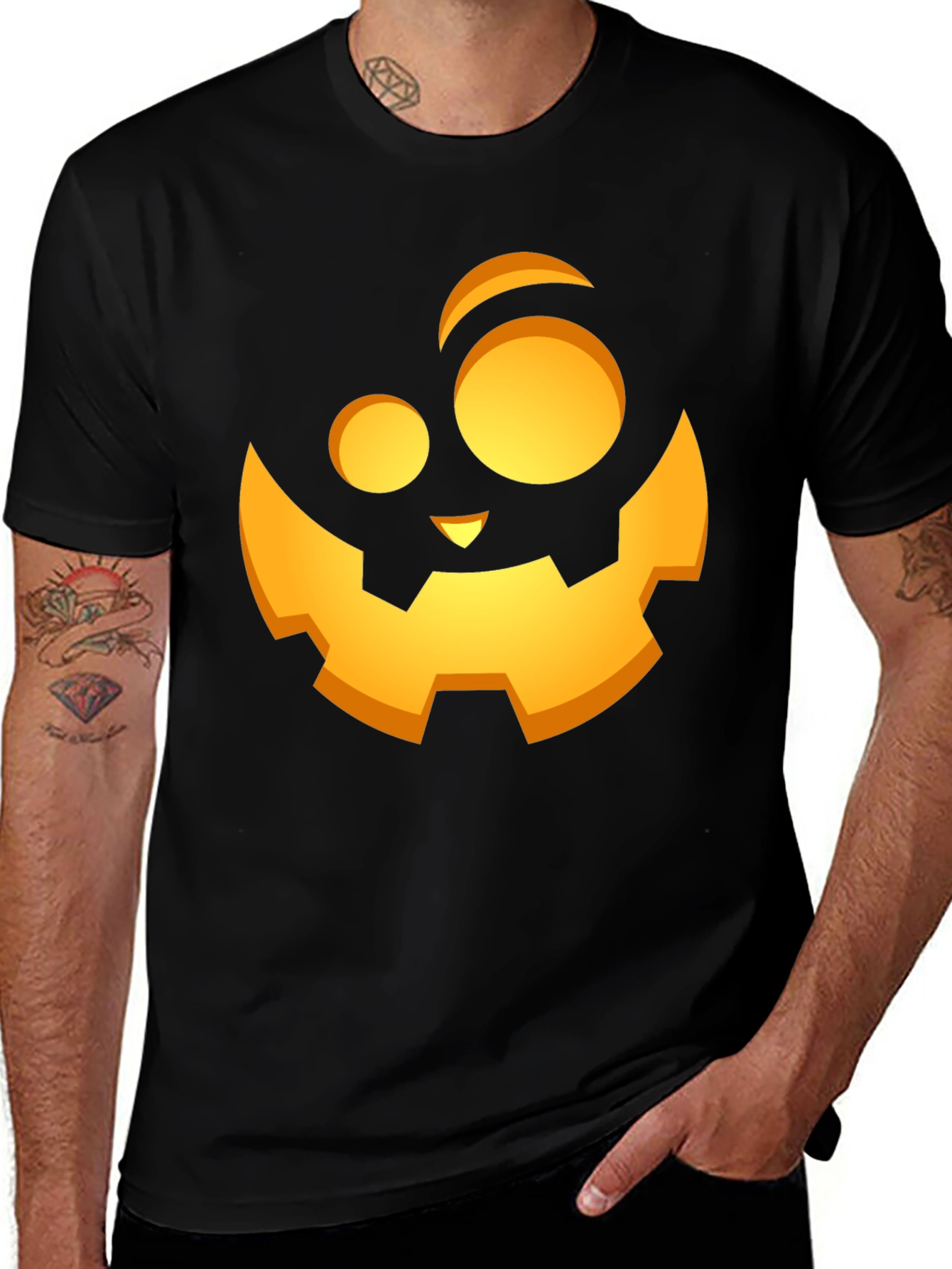Halloween Pumpkin Face Graphic Black T-Shirt