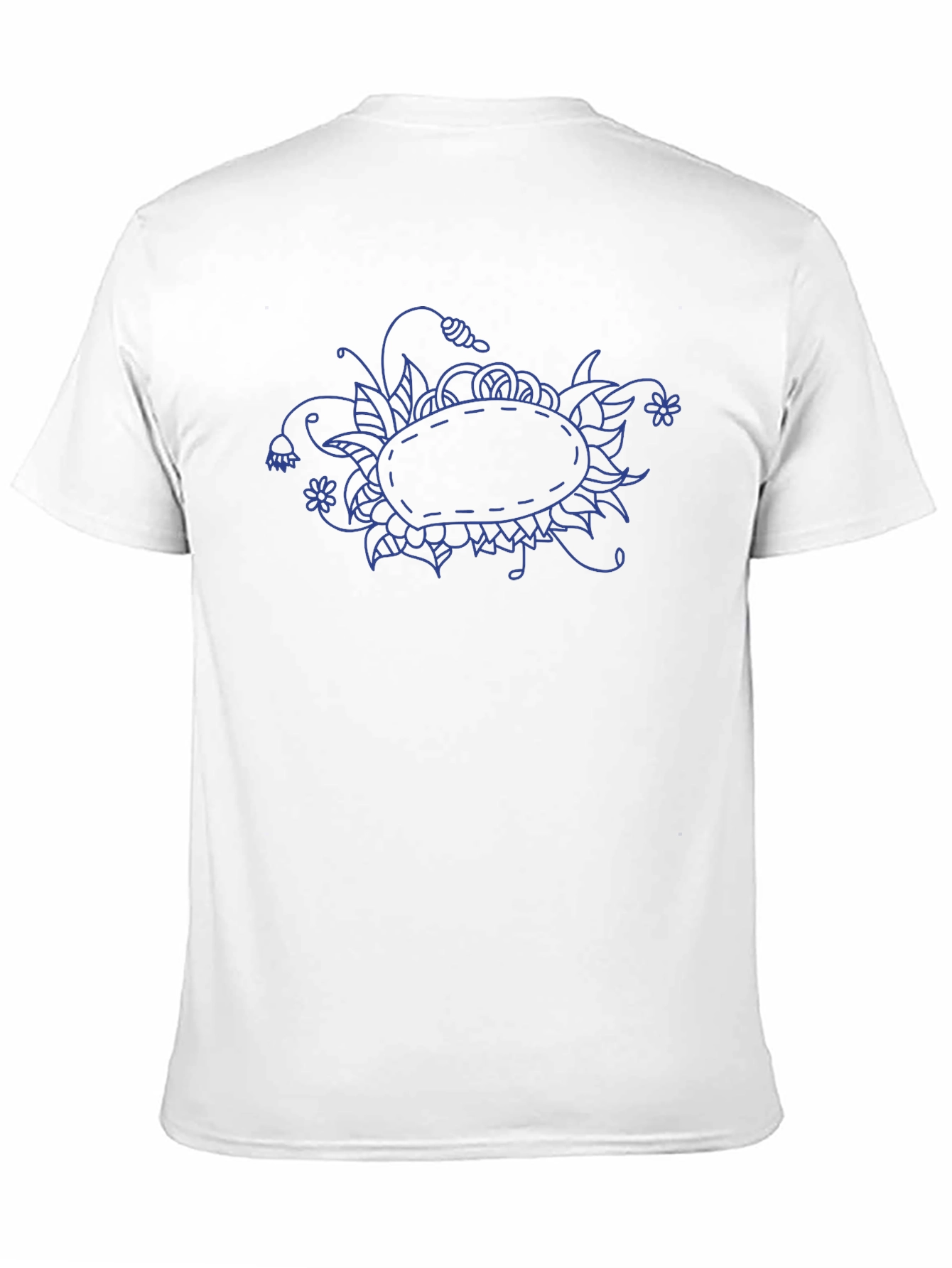 Blue Floral Doodle on Black T-Shirt
