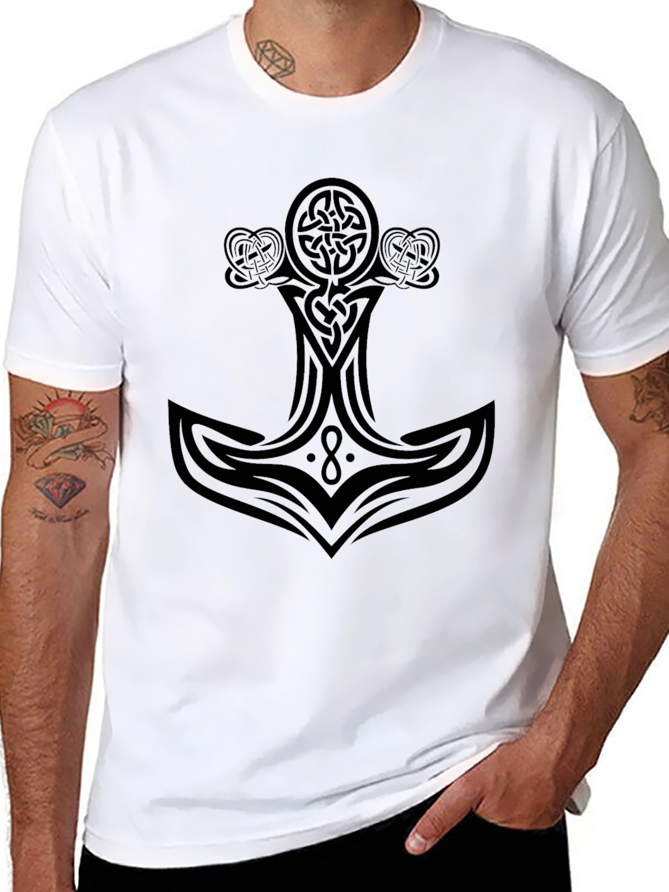 Mens Black T-Shirt with Celtic Hammer Design