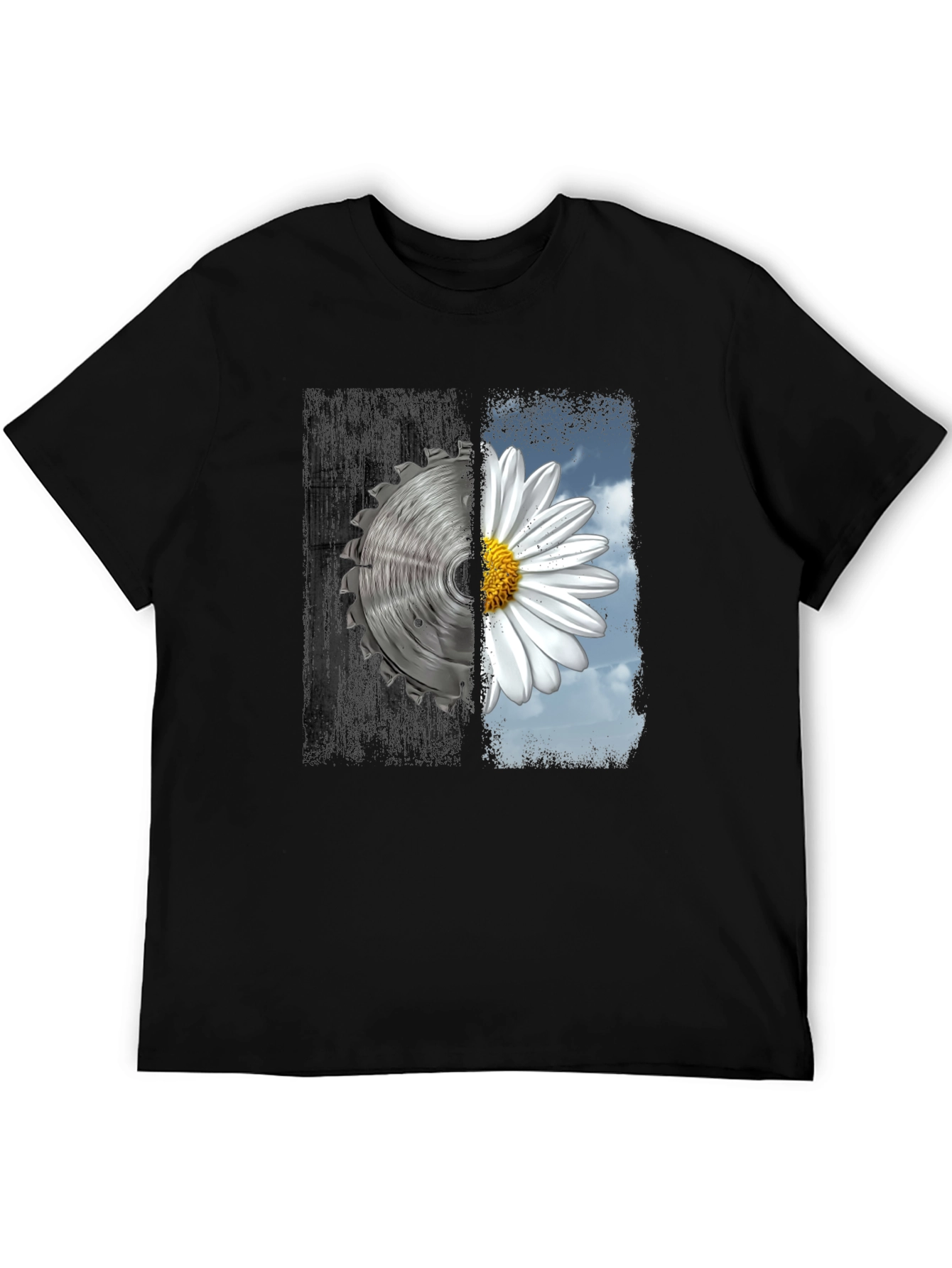 Yin Yang Saw Blade and Daisy Graphic T-Shirt