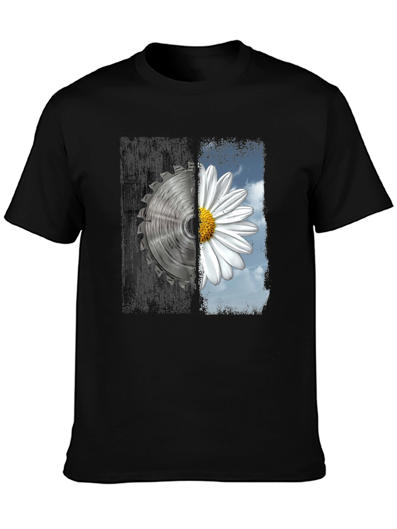 Yin Yang Saw Blade and Daisy Graphic T-Shirt