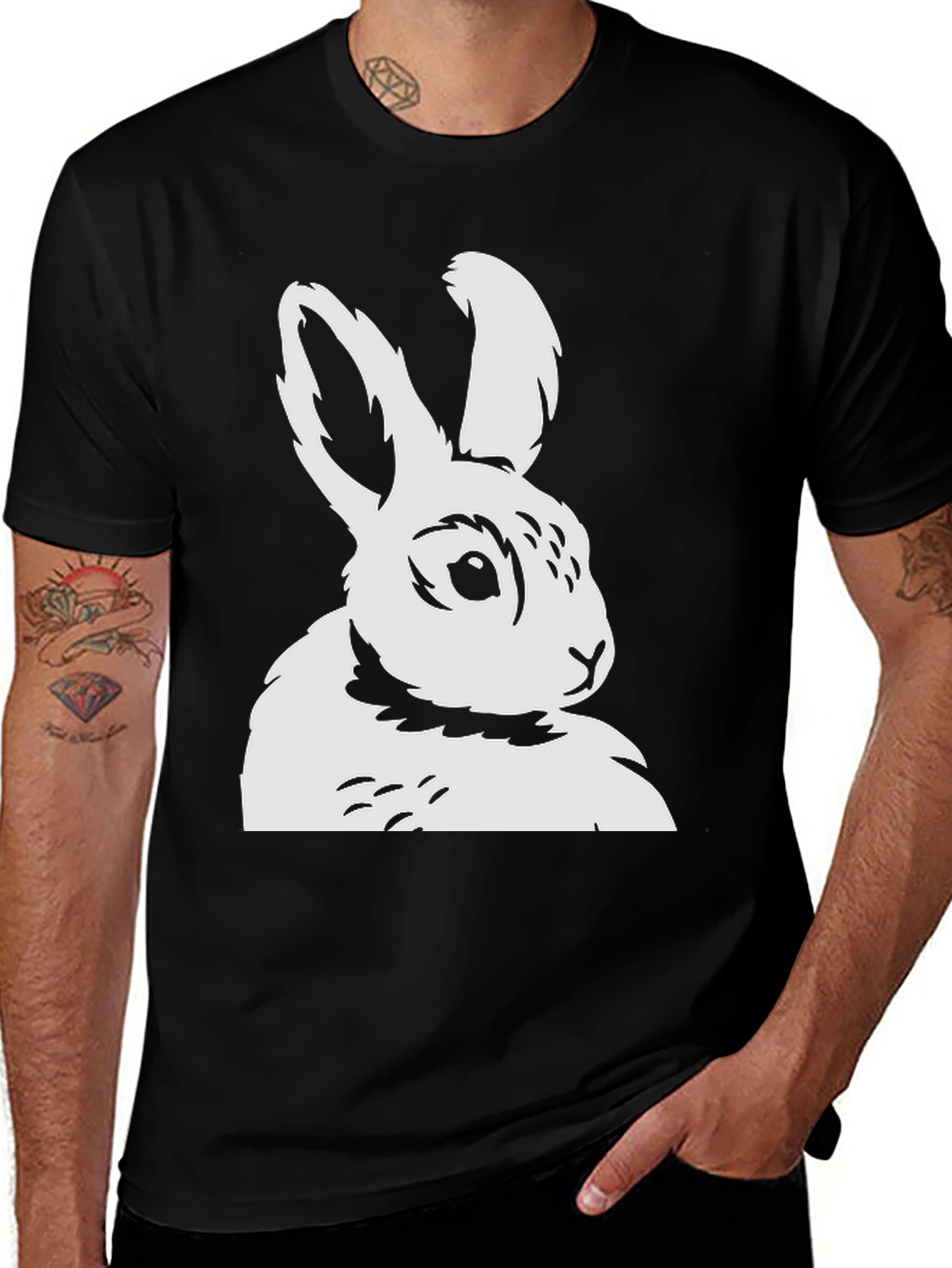 Bunny Graphic Tee - Black Cotton T-Shirt