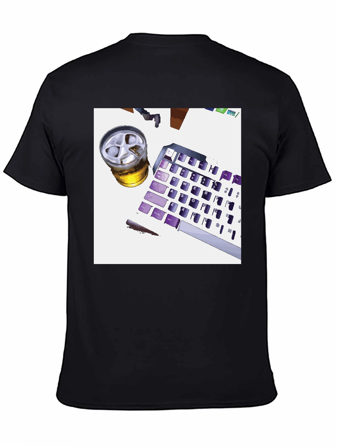 Novelty Keyboard & Drink Graphic Tee - Black