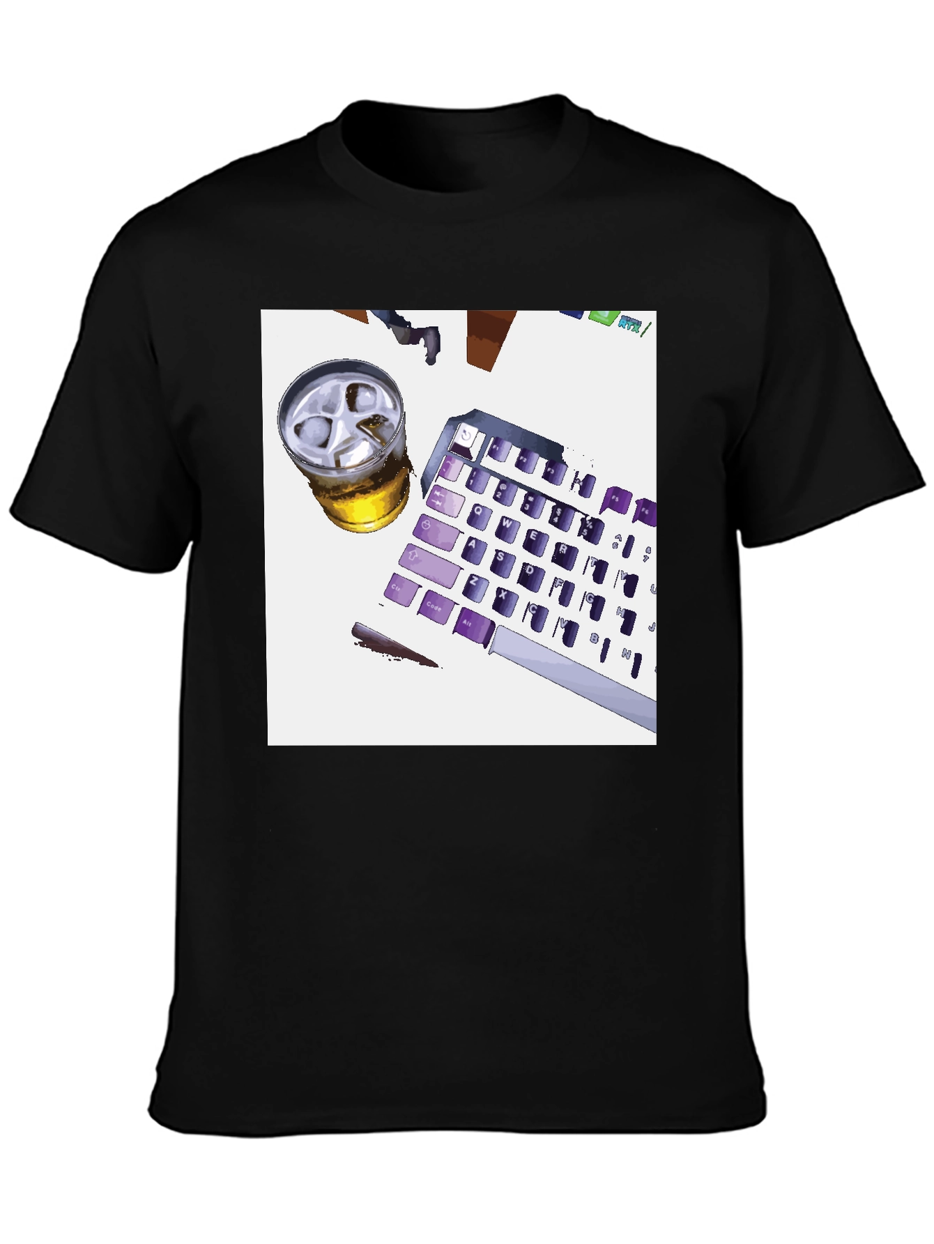 Novelty Keyboard & Drink Graphic Tee - Black