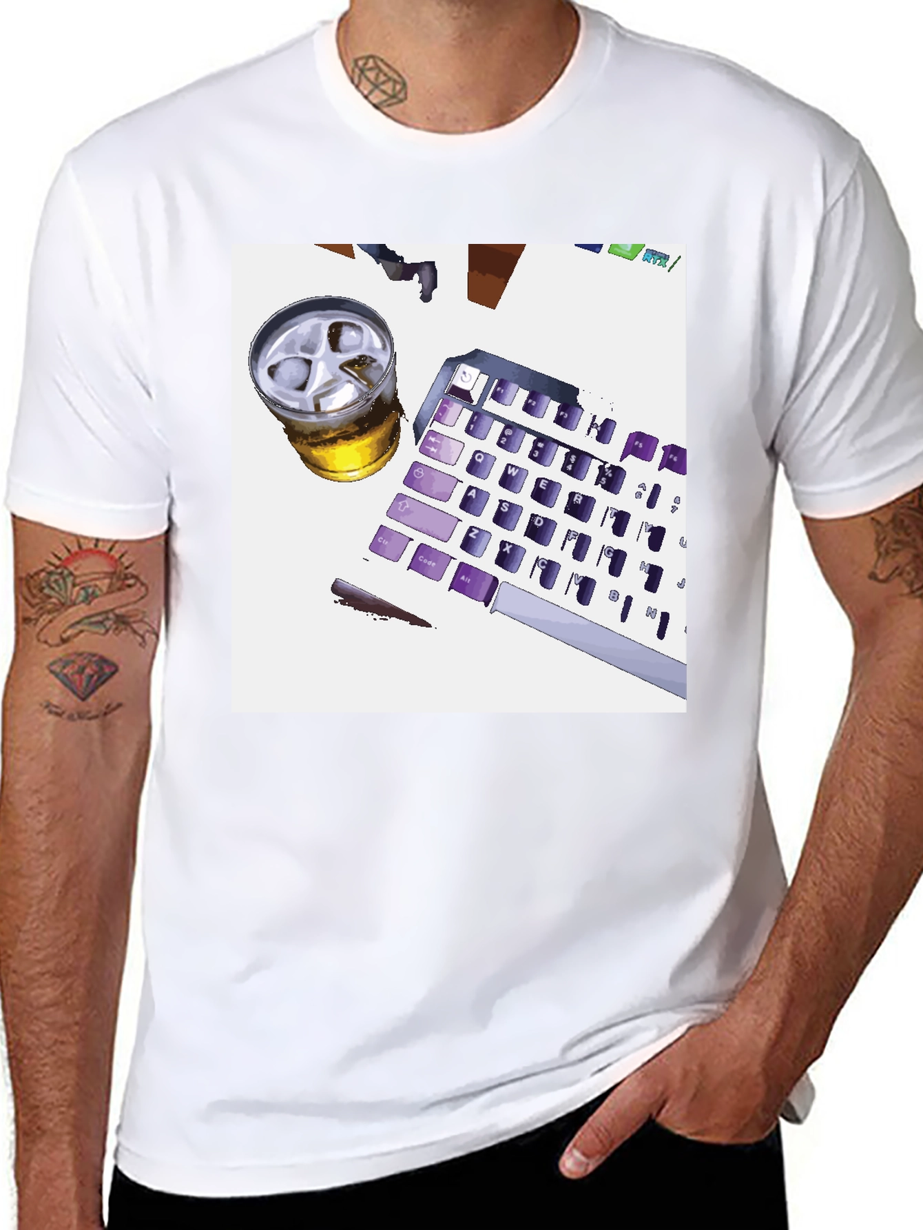 Novelty Keyboard & Drink Graphic Tee - Black