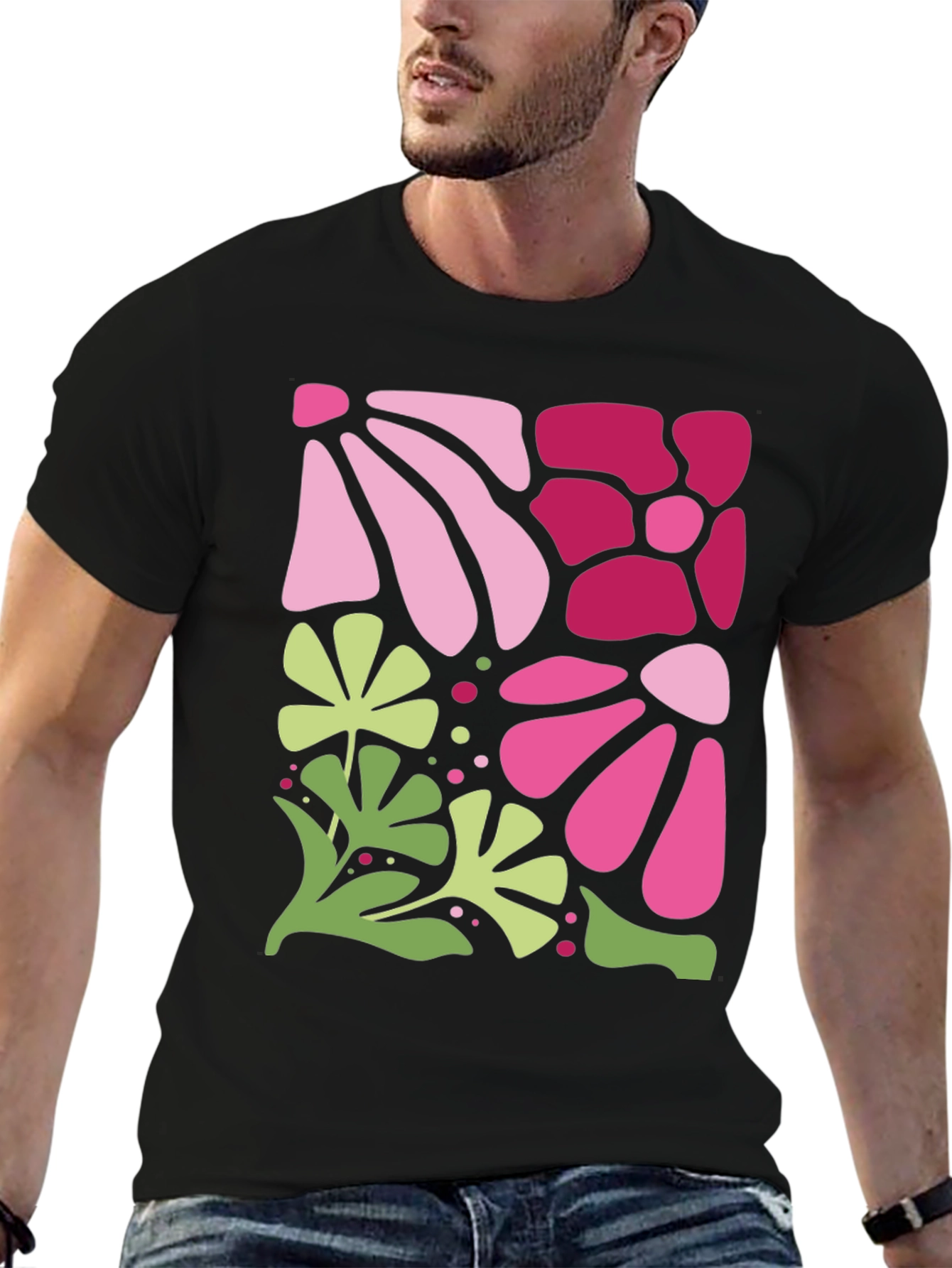 Floral Pattern Black T-Shirt