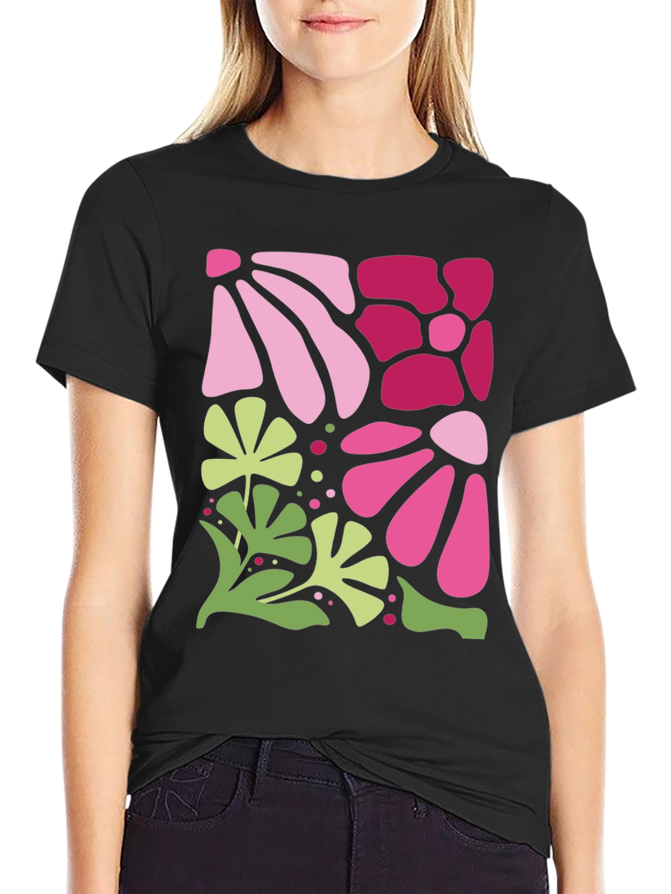 Floral Pattern Black T-Shirt