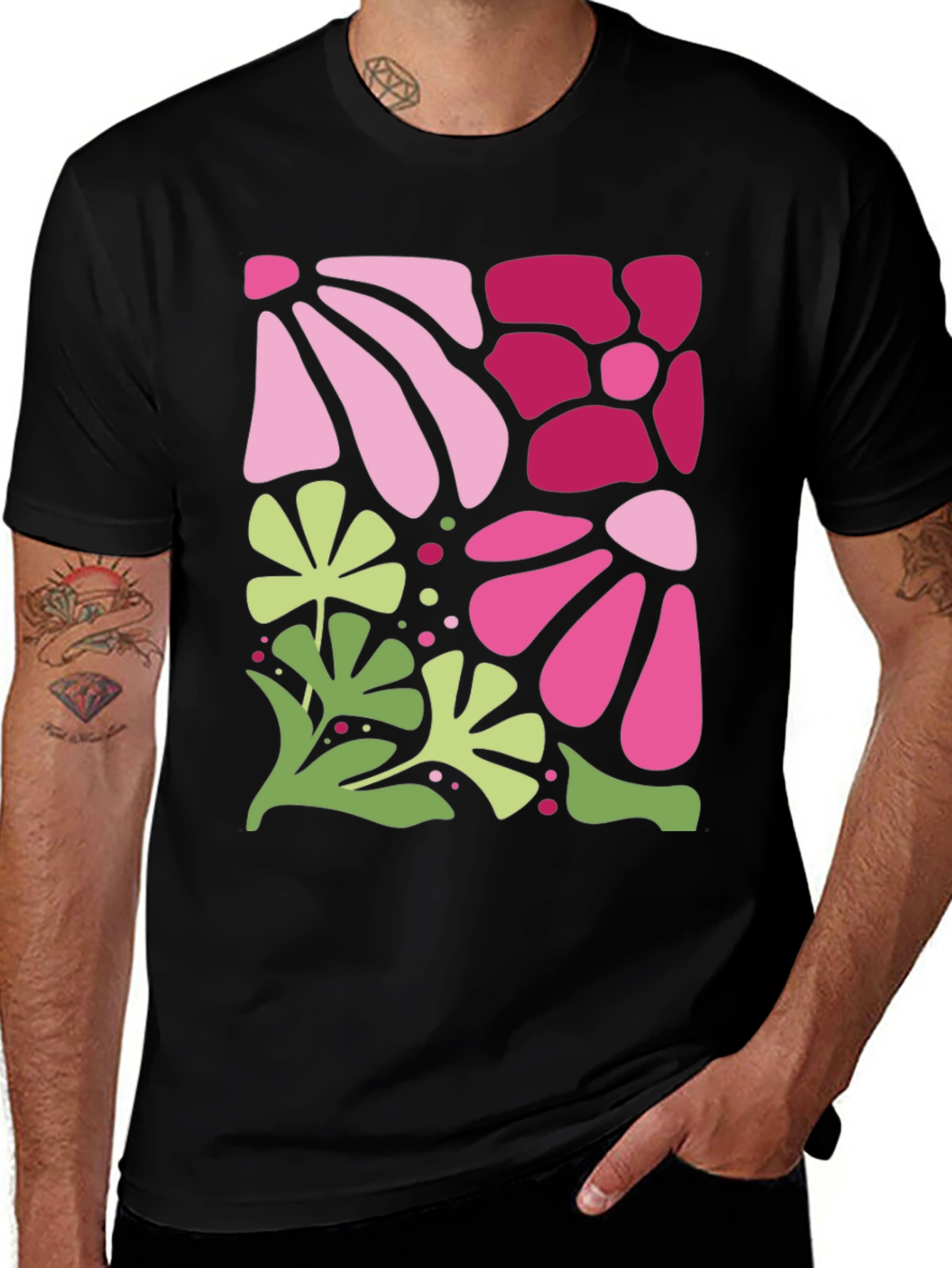 Floral Pattern Black T-Shirt