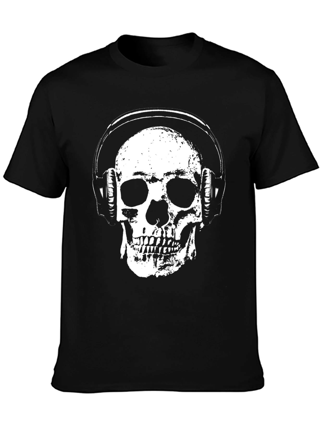 Skull with Headphones Graphic T-Shirt - Black