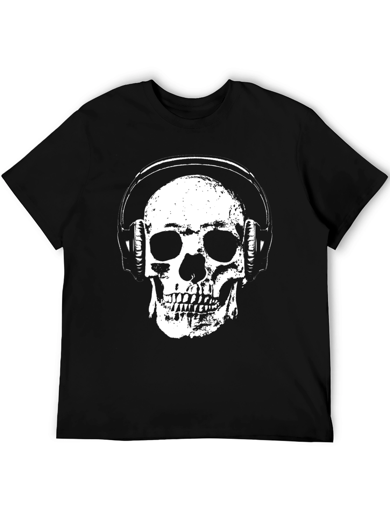 Skull with Headphones Graphic T-Shirt - Black