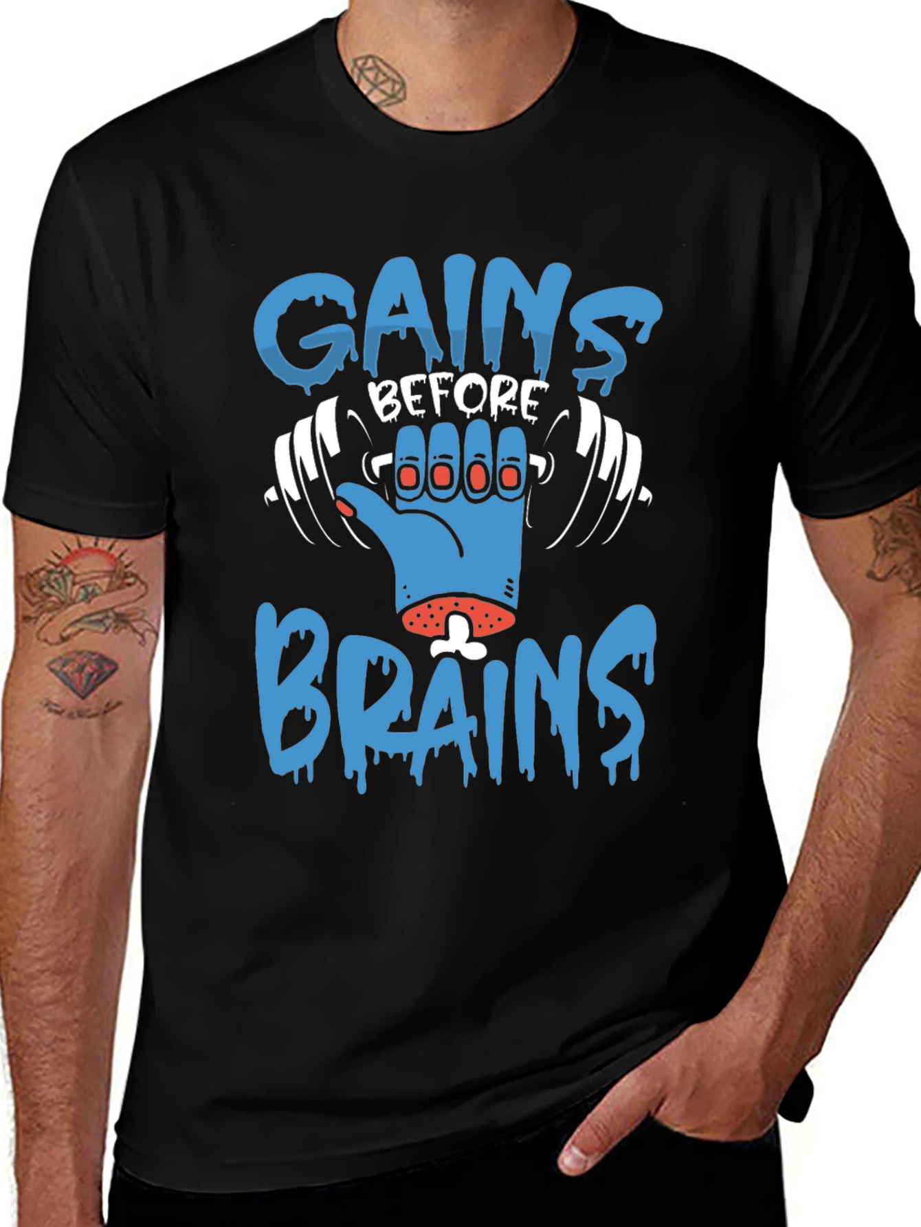 Gains Before Brains Graphic T-Shirt