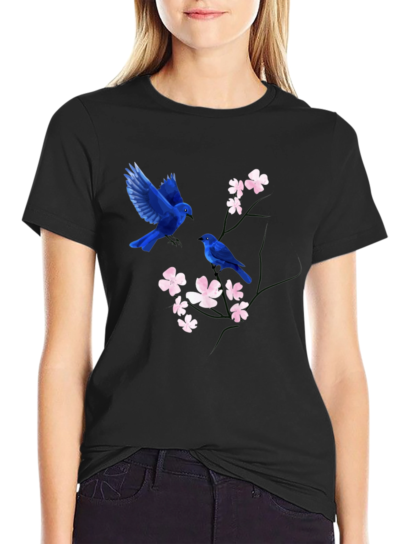 Bluebird and Blossom Graphic Tee - Black