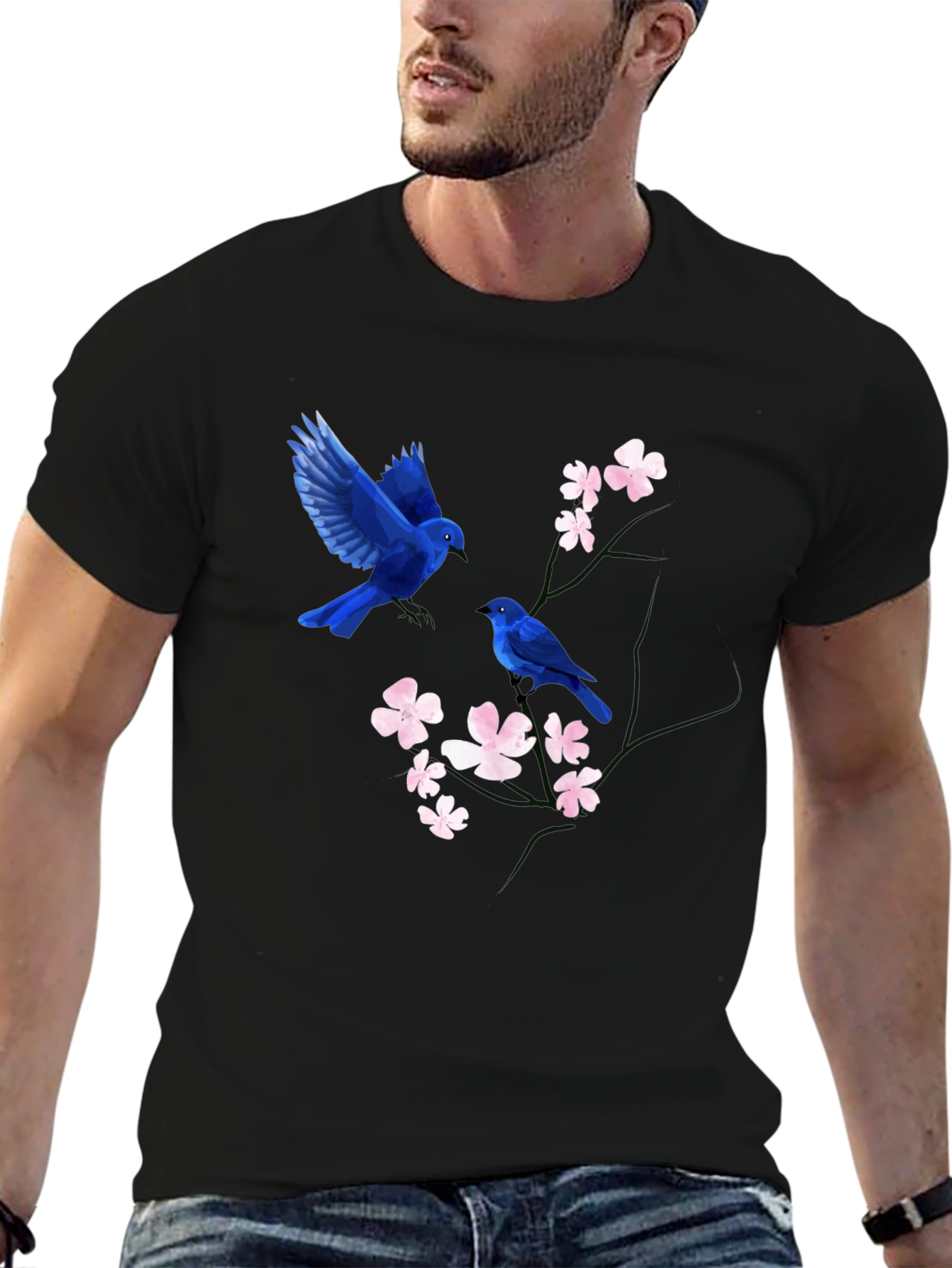 Bluebird and Blossom Graphic Tee - Black