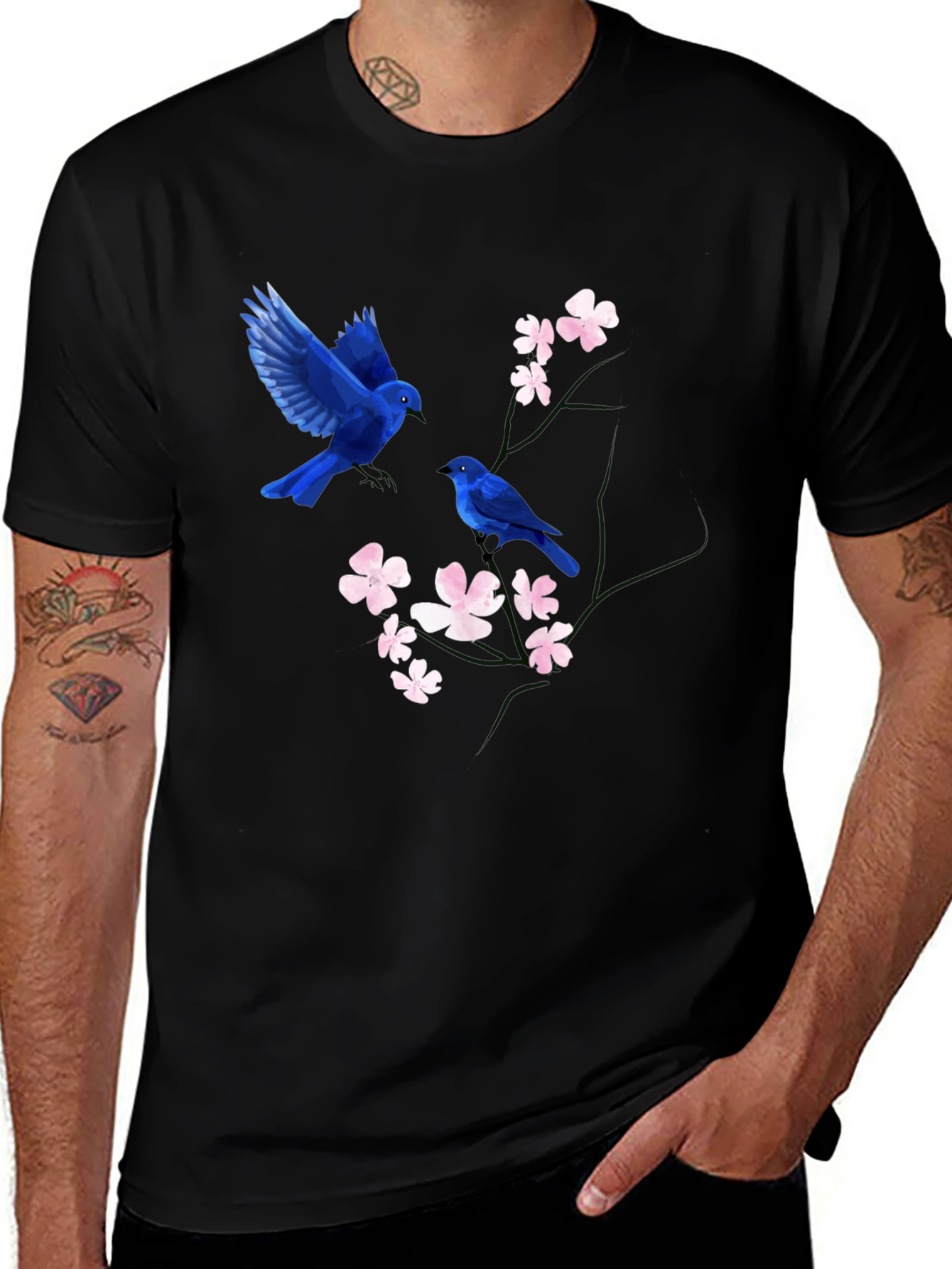 Bluebird and Blossom Graphic Tee - Black