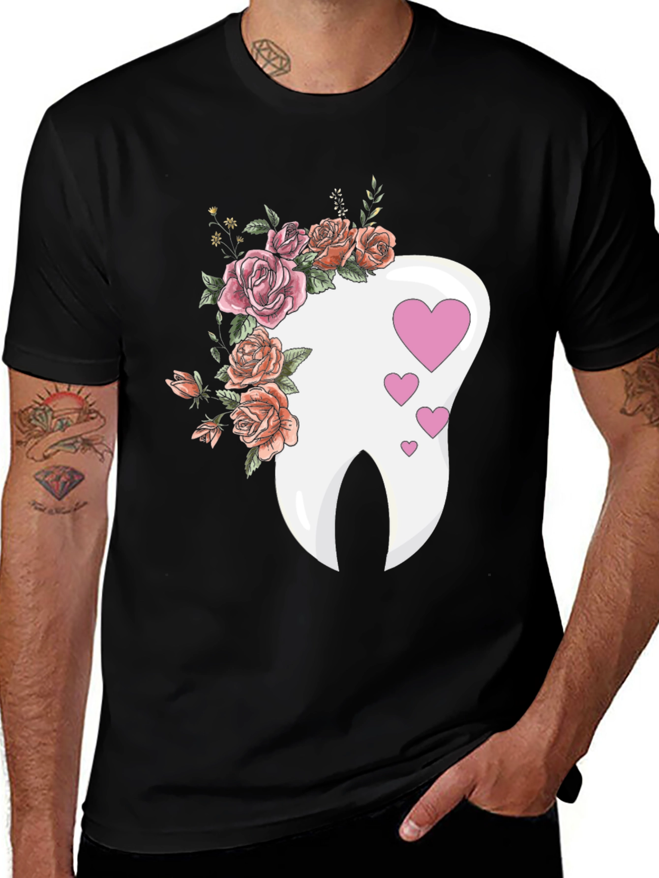 Floral Tooth Heart Graphic Tee - Dentist Gift