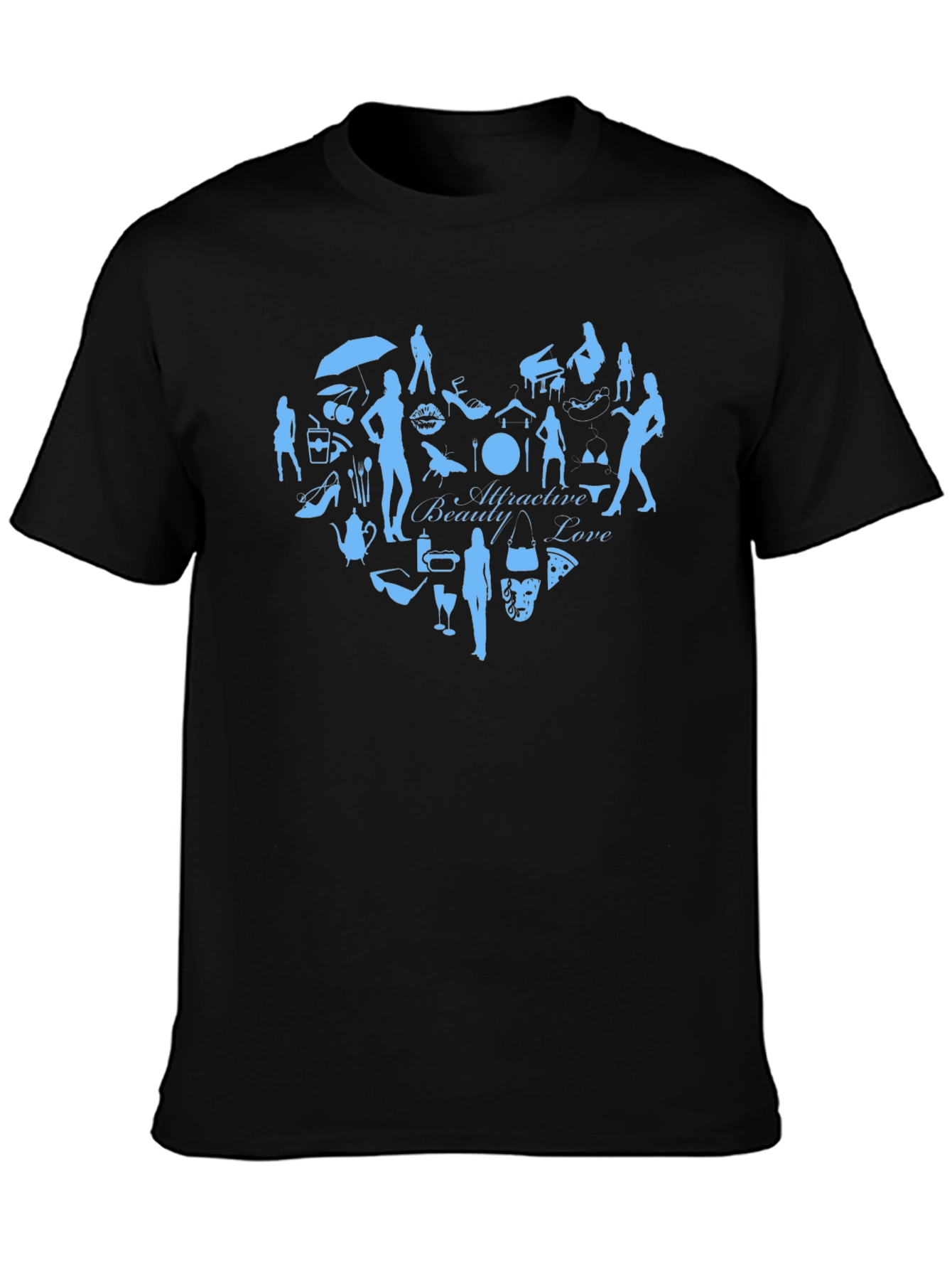 Attractive Beauty Love Graphic Tee - Black Cotton T-Shirt