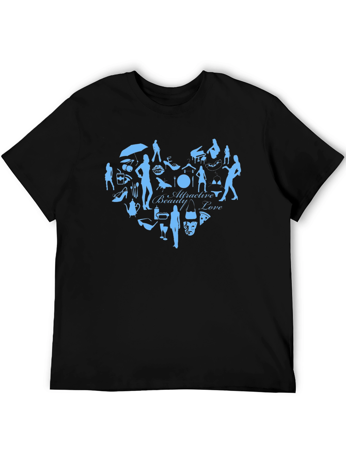 Attractive Beauty Love Graphic Tee - Black Cotton T-Shirt