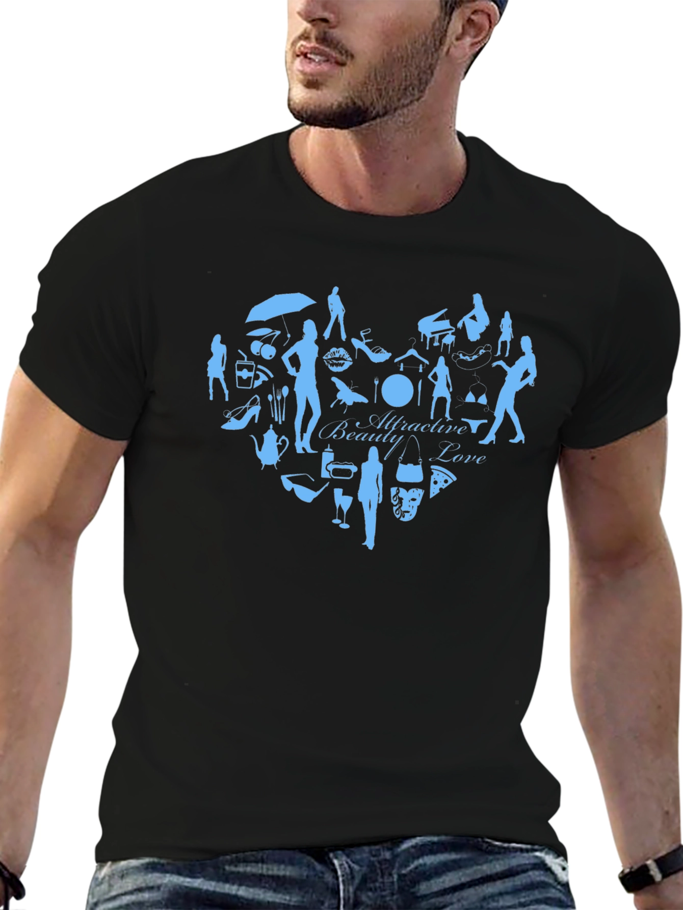 Attractive Beauty Love Graphic Tee - Black Cotton T-Shirt