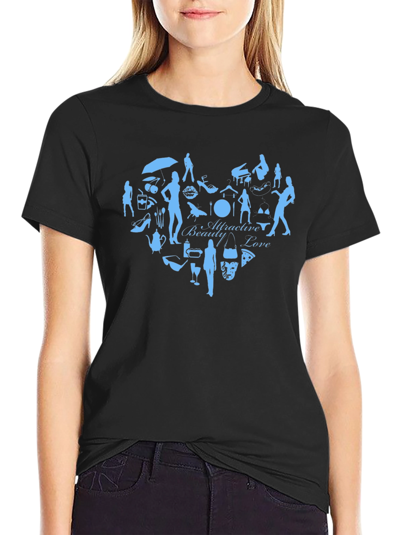 Attractive Beauty Love Graphic Tee - Black Cotton T-Shirt