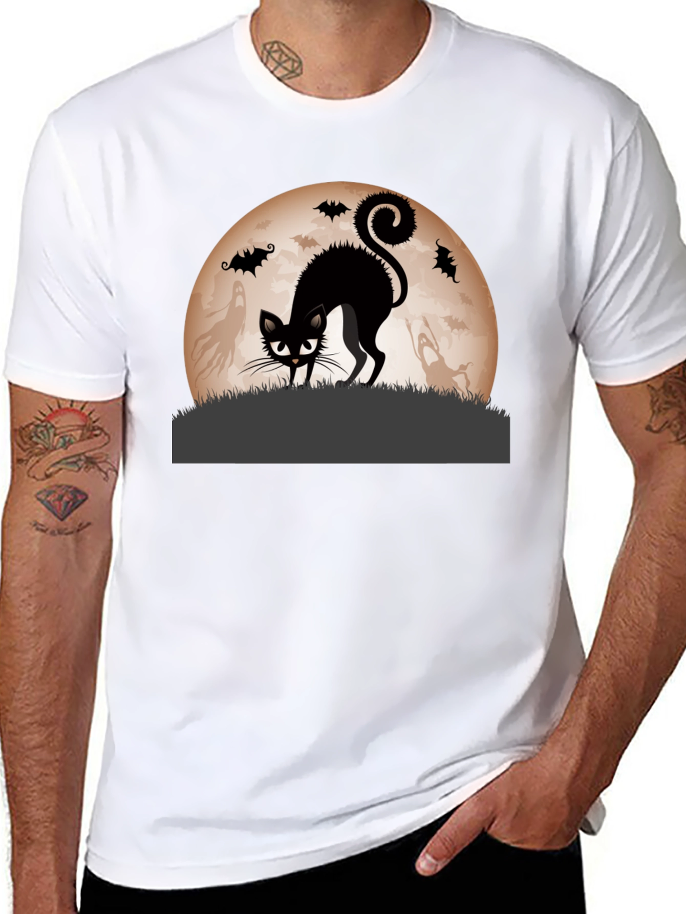 Halloween Black Cat Moon Graphic Tee