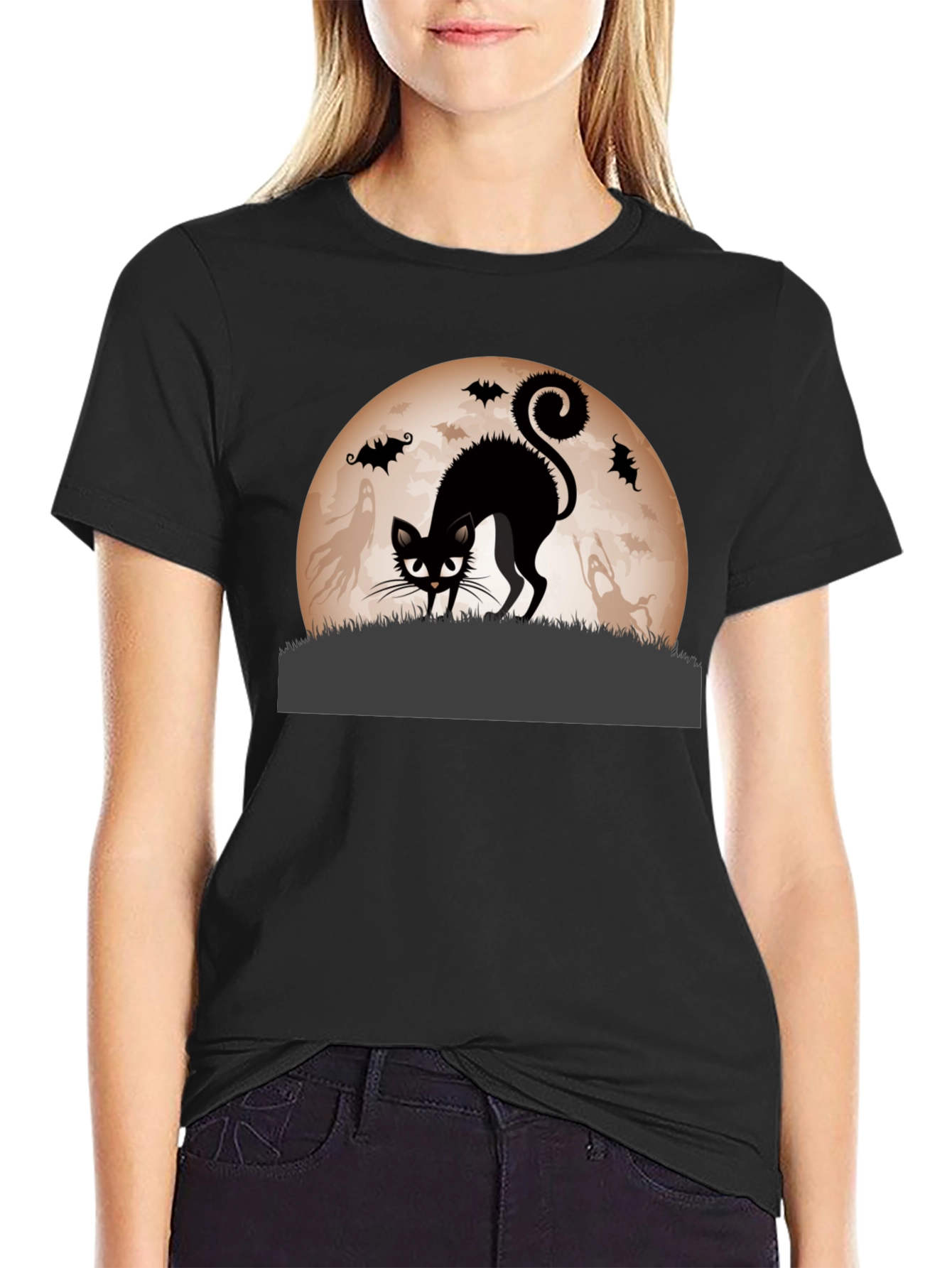 Halloween Black Cat Moon Graphic Tee