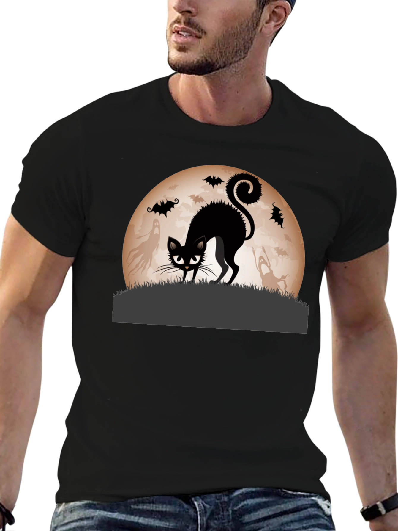 Halloween Black Cat Moon Graphic Tee