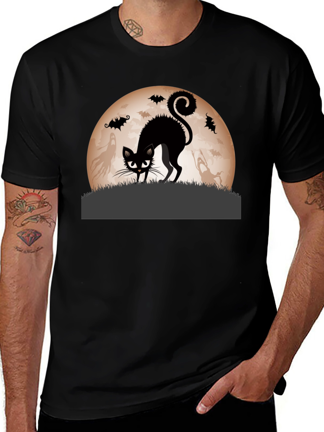 Halloween Black Cat Moon Graphic Tee