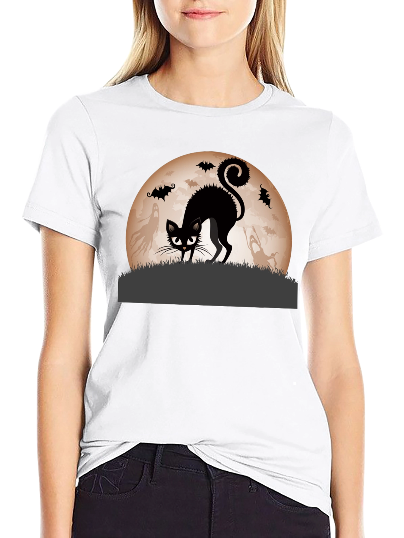 Halloween Black Cat Moon Graphic Tee