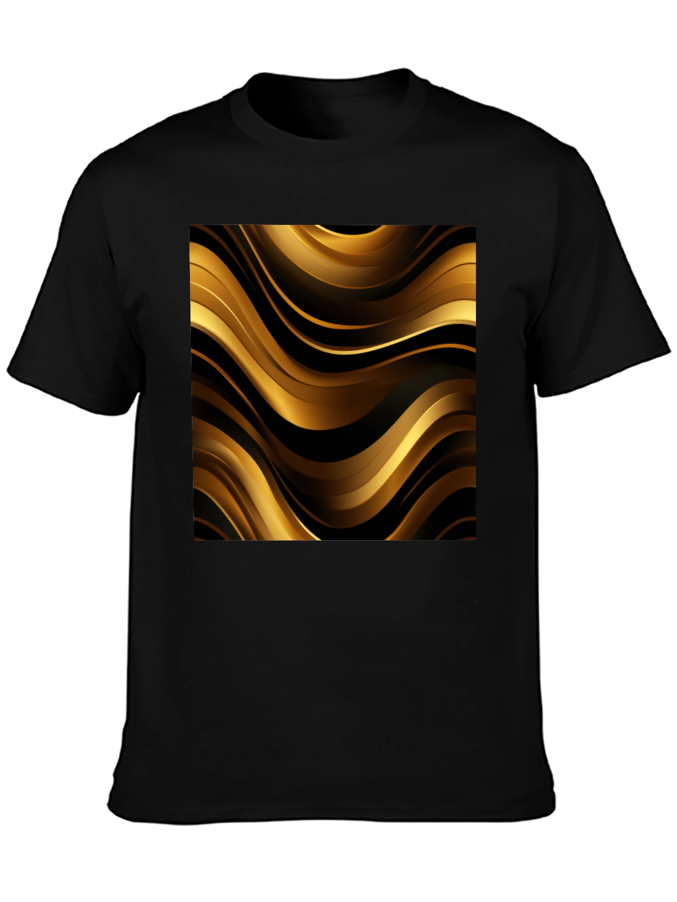 Stylish Black Tee with Abstract Gold Design