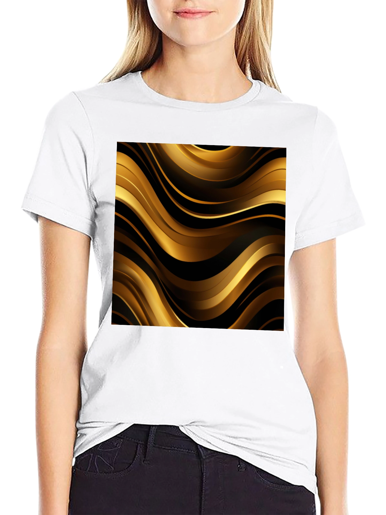 Stylish Black Tee with Abstract Gold Design