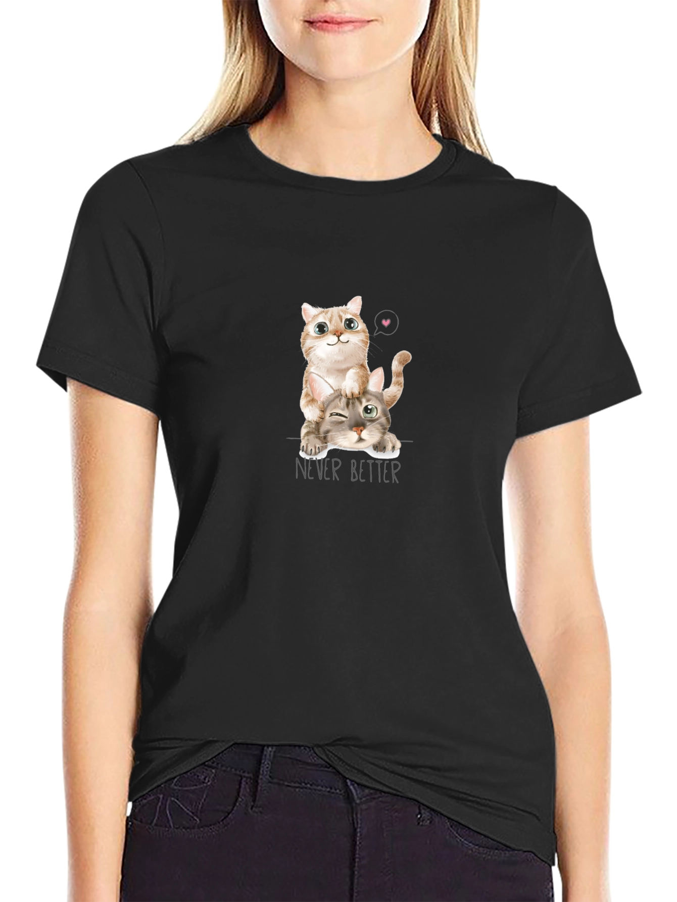Cute Cats Graphic Black T-Shirt