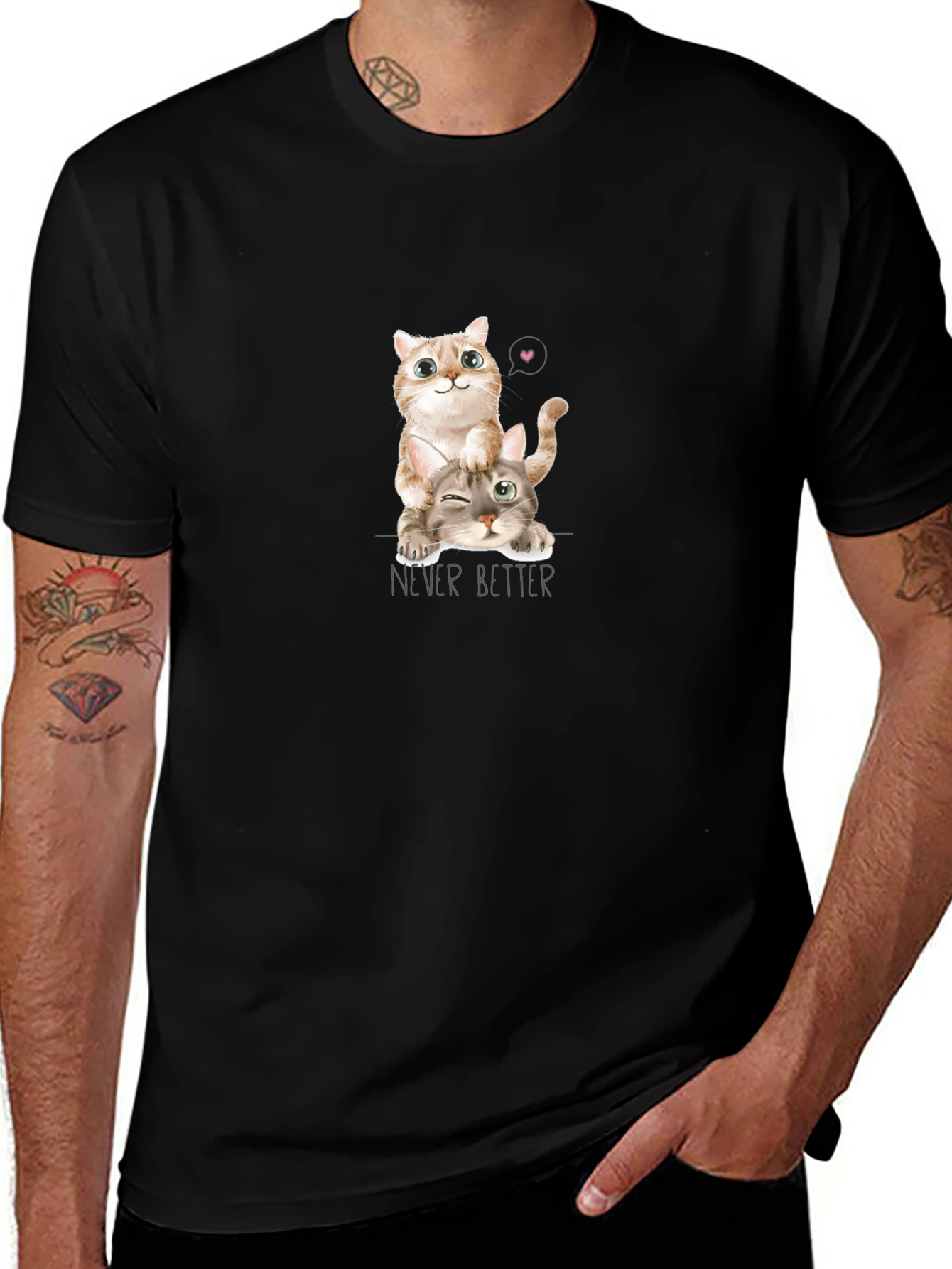 Cute Cats Graphic Black T-Shirt