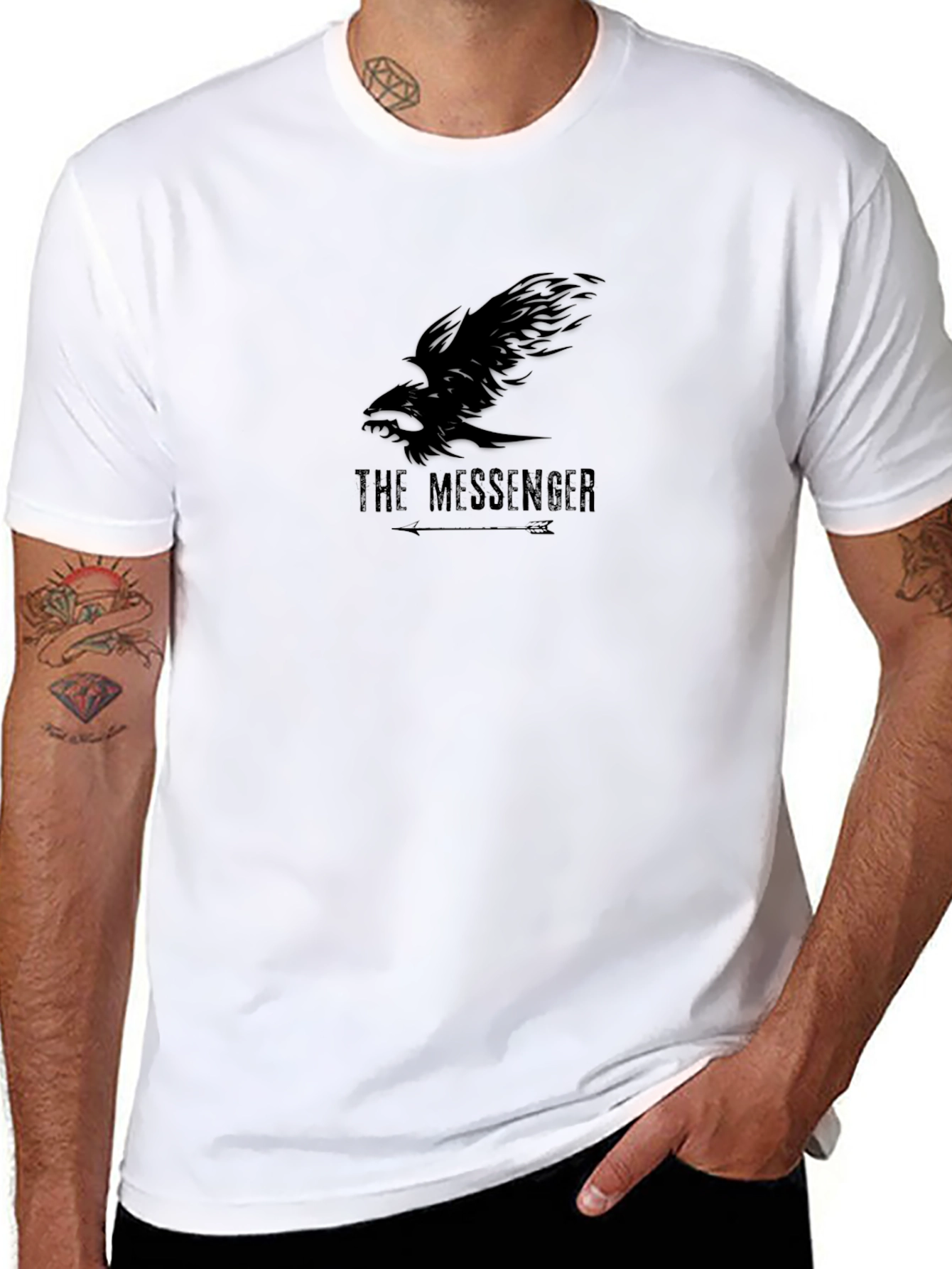 The Messenger Graphic T-Shirt - Raven Design Black Tee