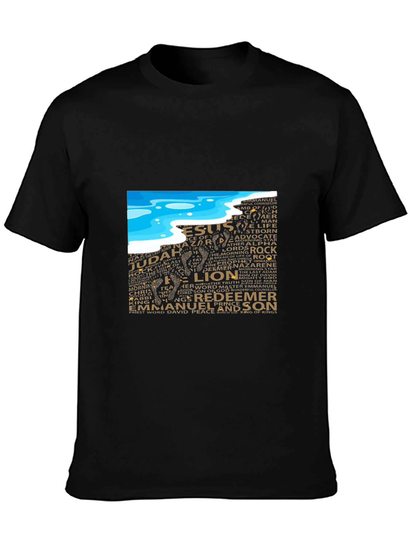 Lion and Names Graphic Black T-Shirt