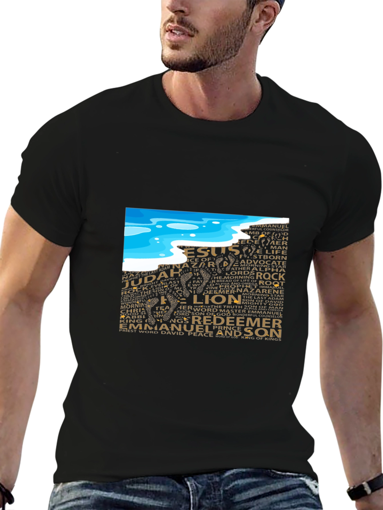 Lion and Names Graphic Black T-Shirt