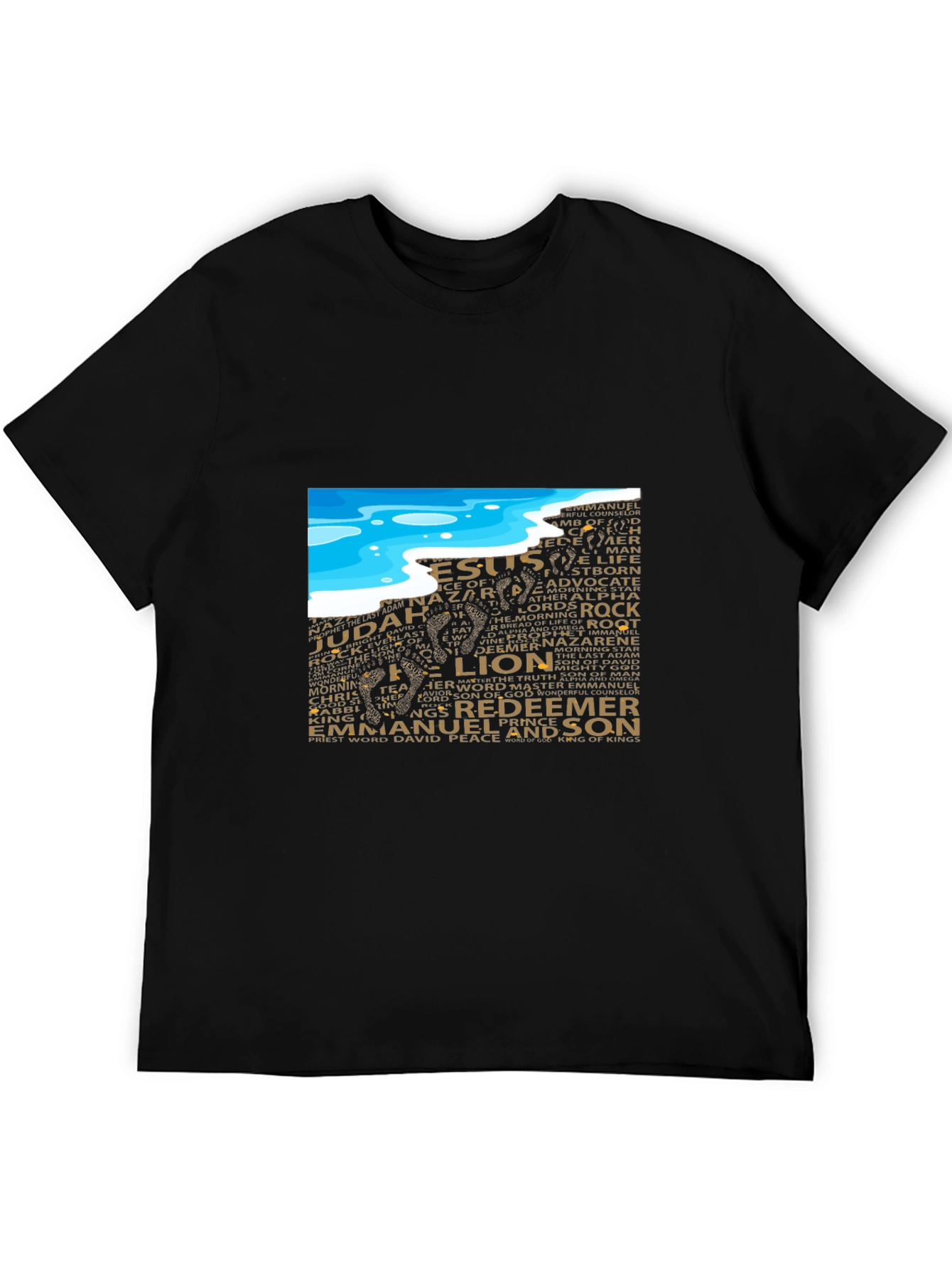 Lion and Names Graphic Black T-Shirt