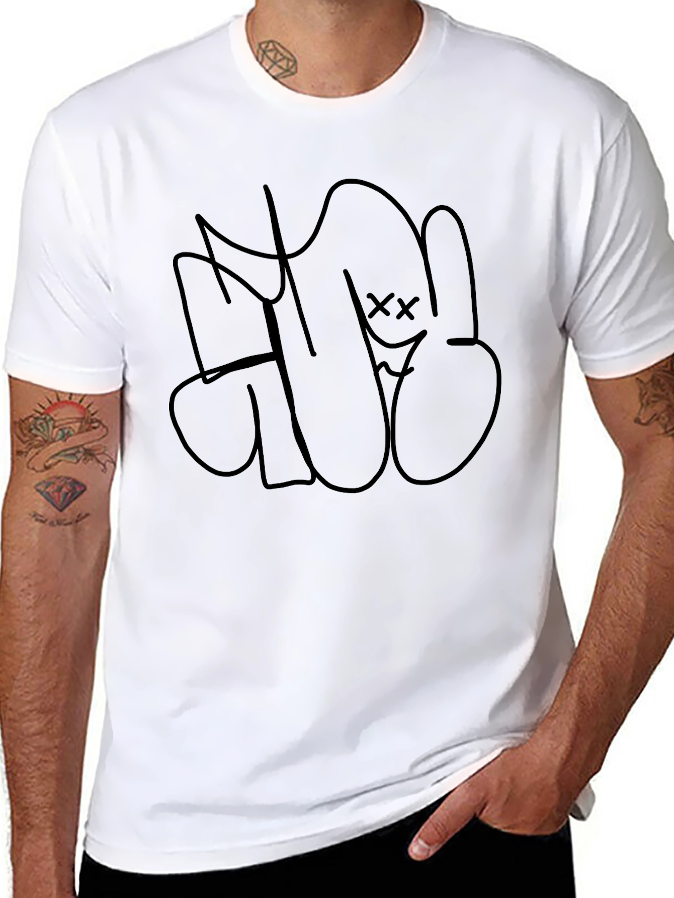 Mens Black Graphic Tee - Street Art Design